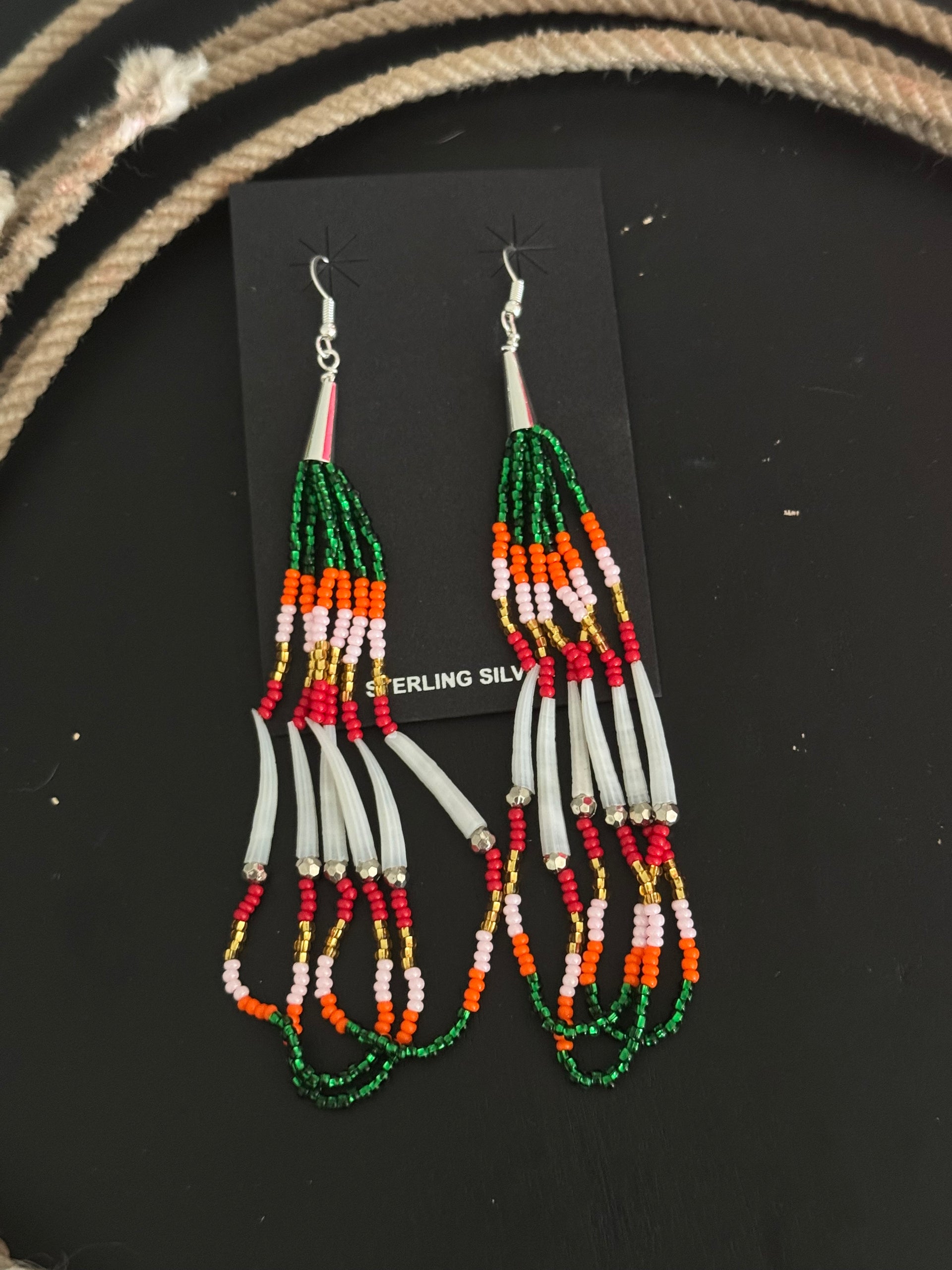 Navajo Strung Multi Stone & Sterling Silver Beaded Dangle Earrings