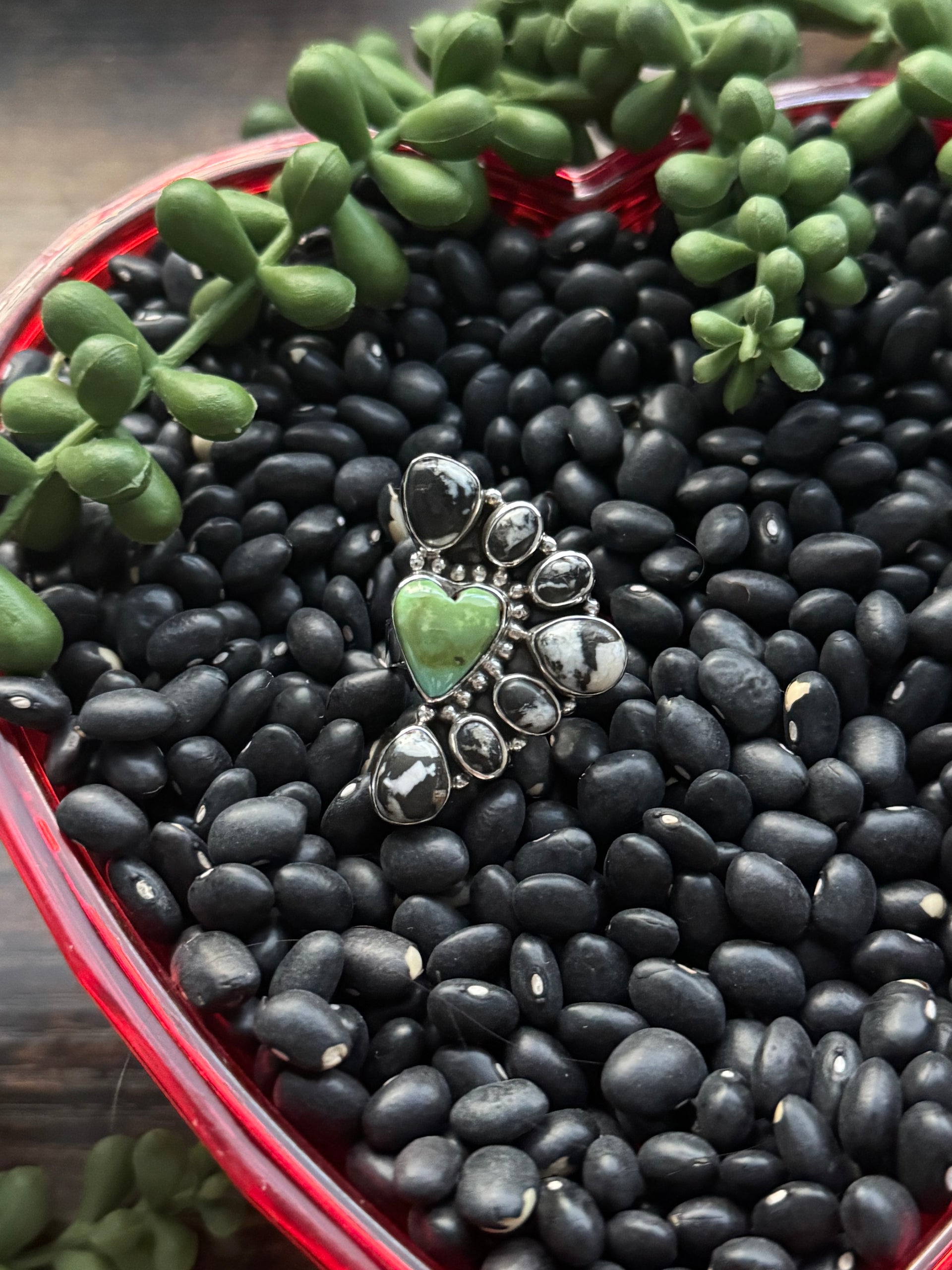 Southwest Handmade Multi Stone & Sterling Silver Adjustable Cluster Ring