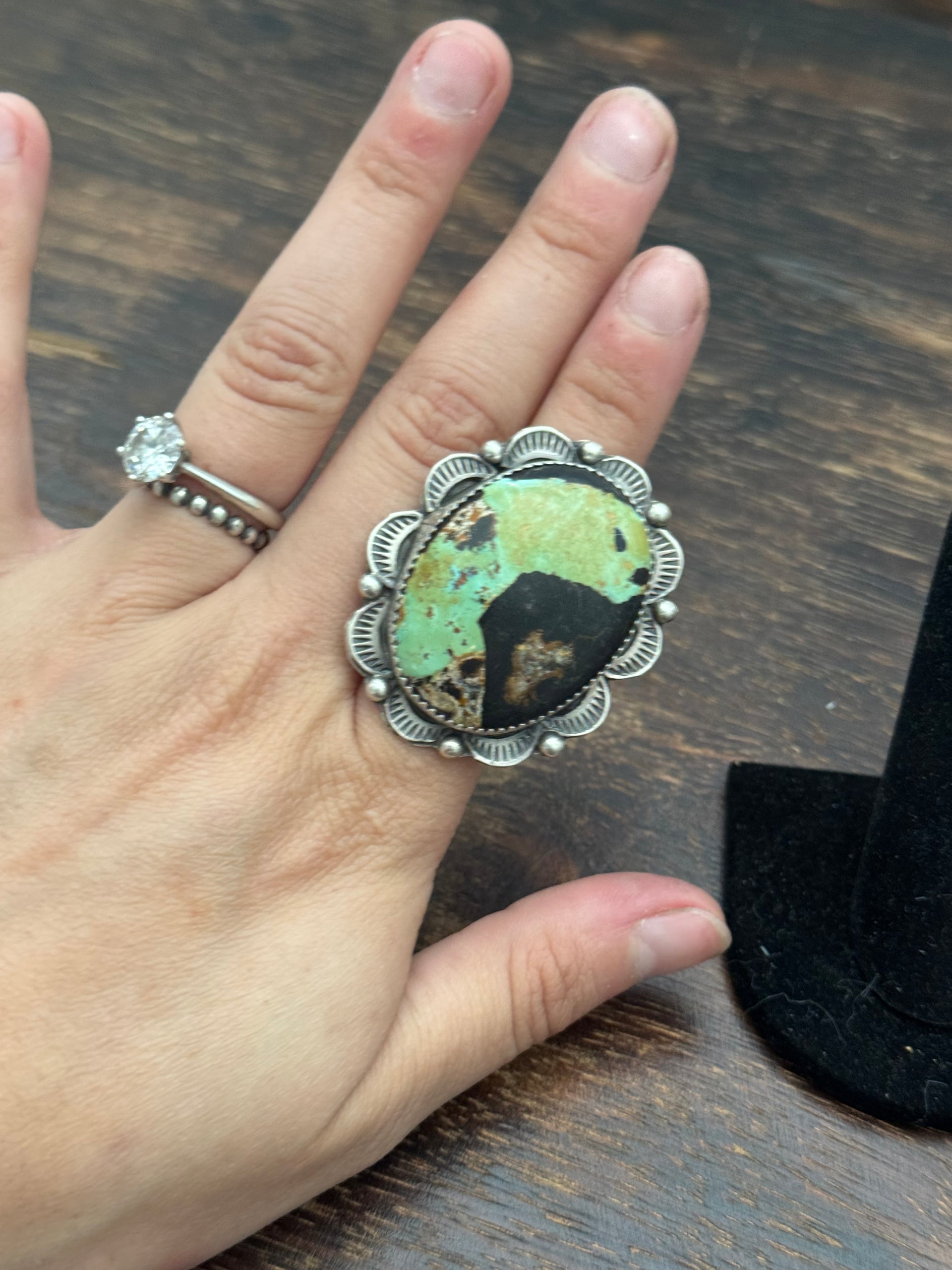 Tia Long Black Jack Turquoise & Sterling Silver Adjustable Ring