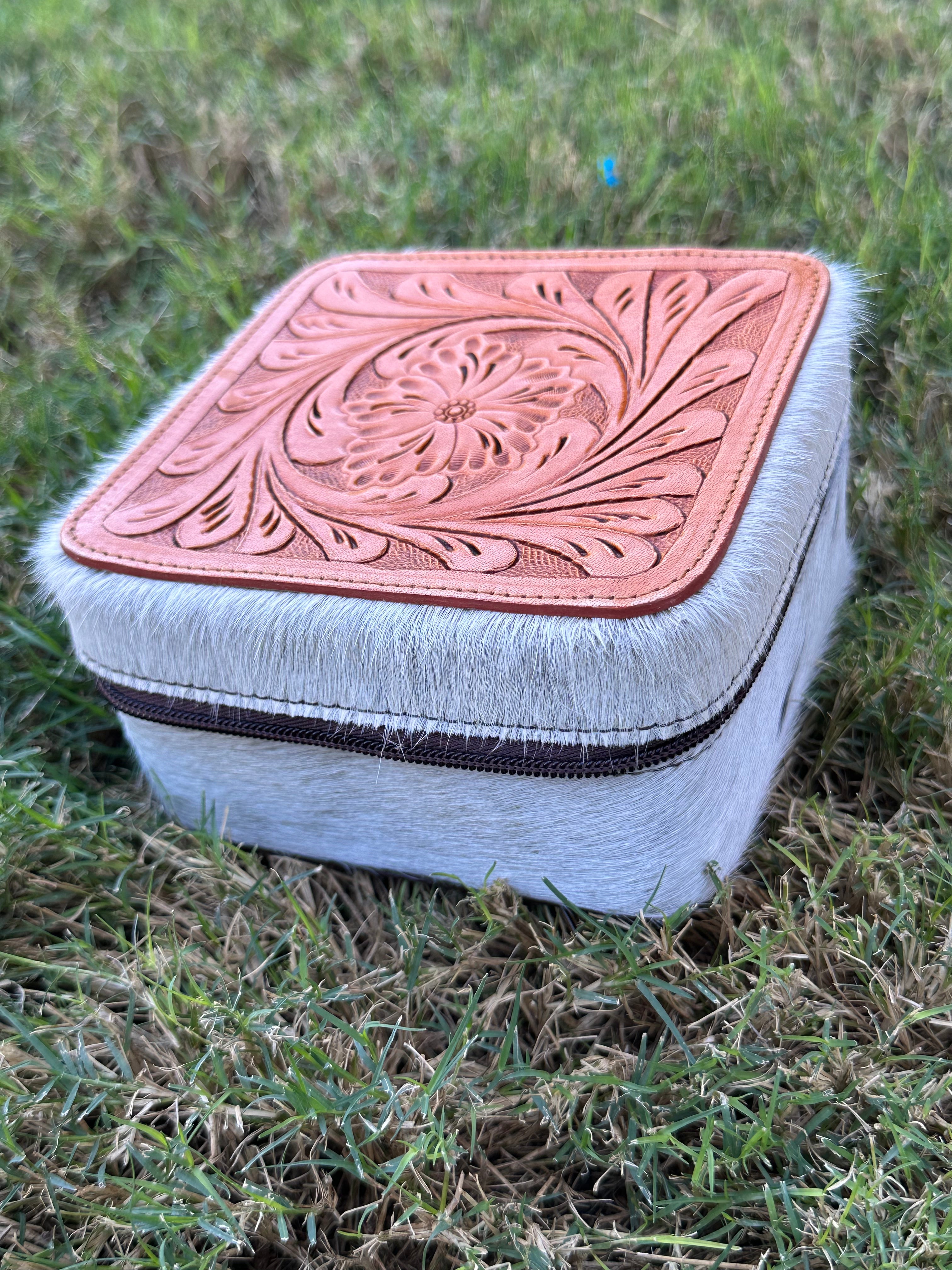 Genuine Tooled Leather Cowhide Jewelry Box