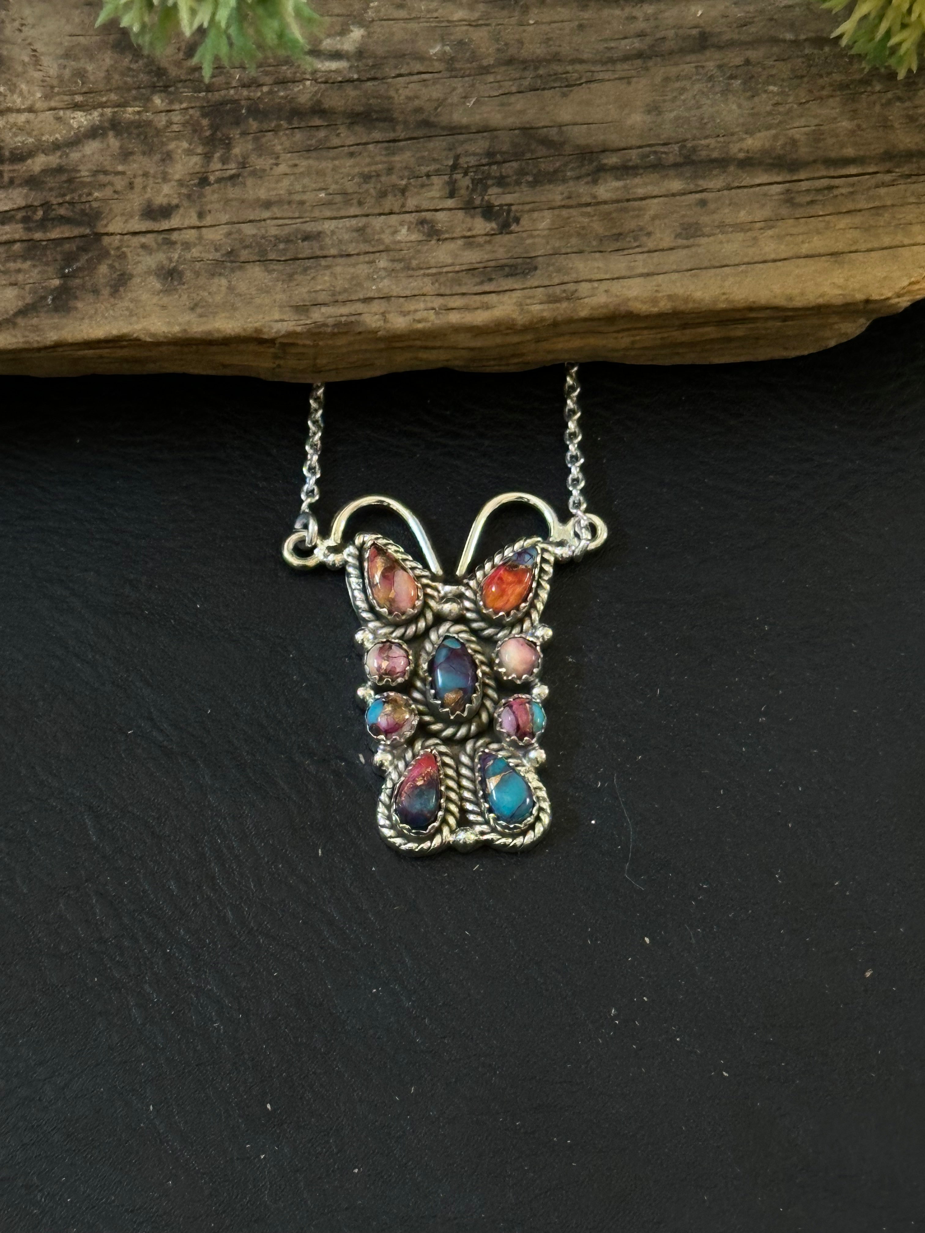 TTD “K’aalógii” Mohave Turquoise & Sterling Silver Cluster Necklace