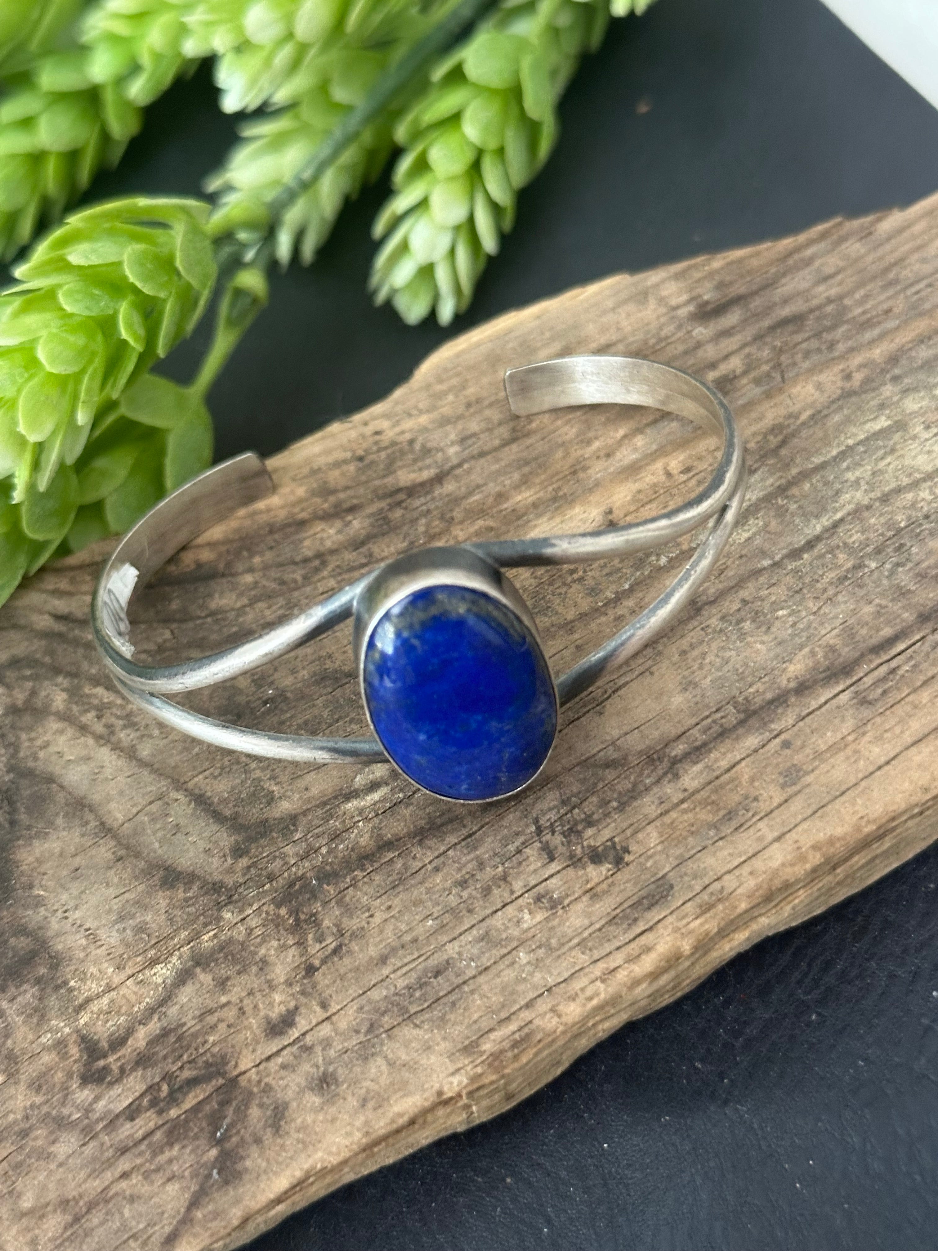 Navajo Made Lapis & Sterling Silver Cuff Bracelet