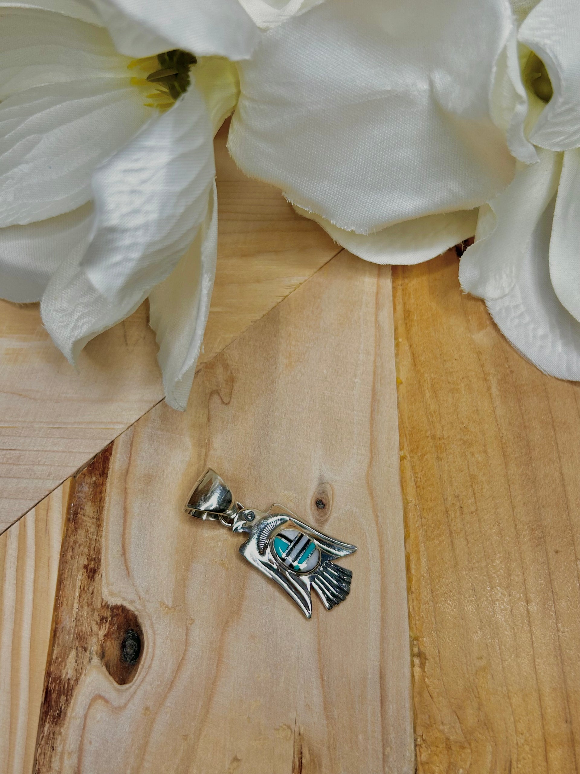 Navajo Made Multi Stone & Sterling Silver Pendant