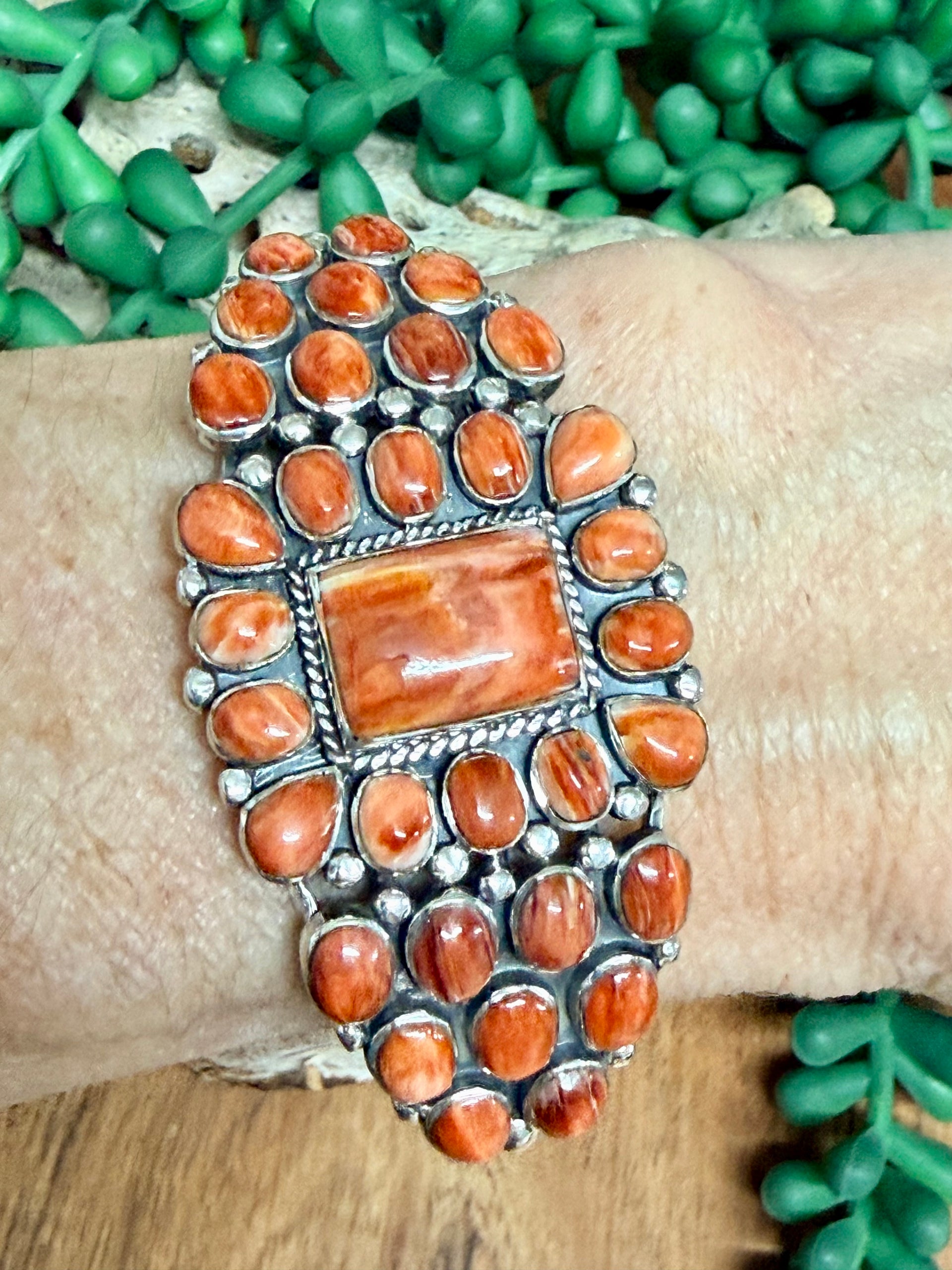 Southwest Handmade Red Spiny Oyster & Sterling Silver Cuff Bracelet
