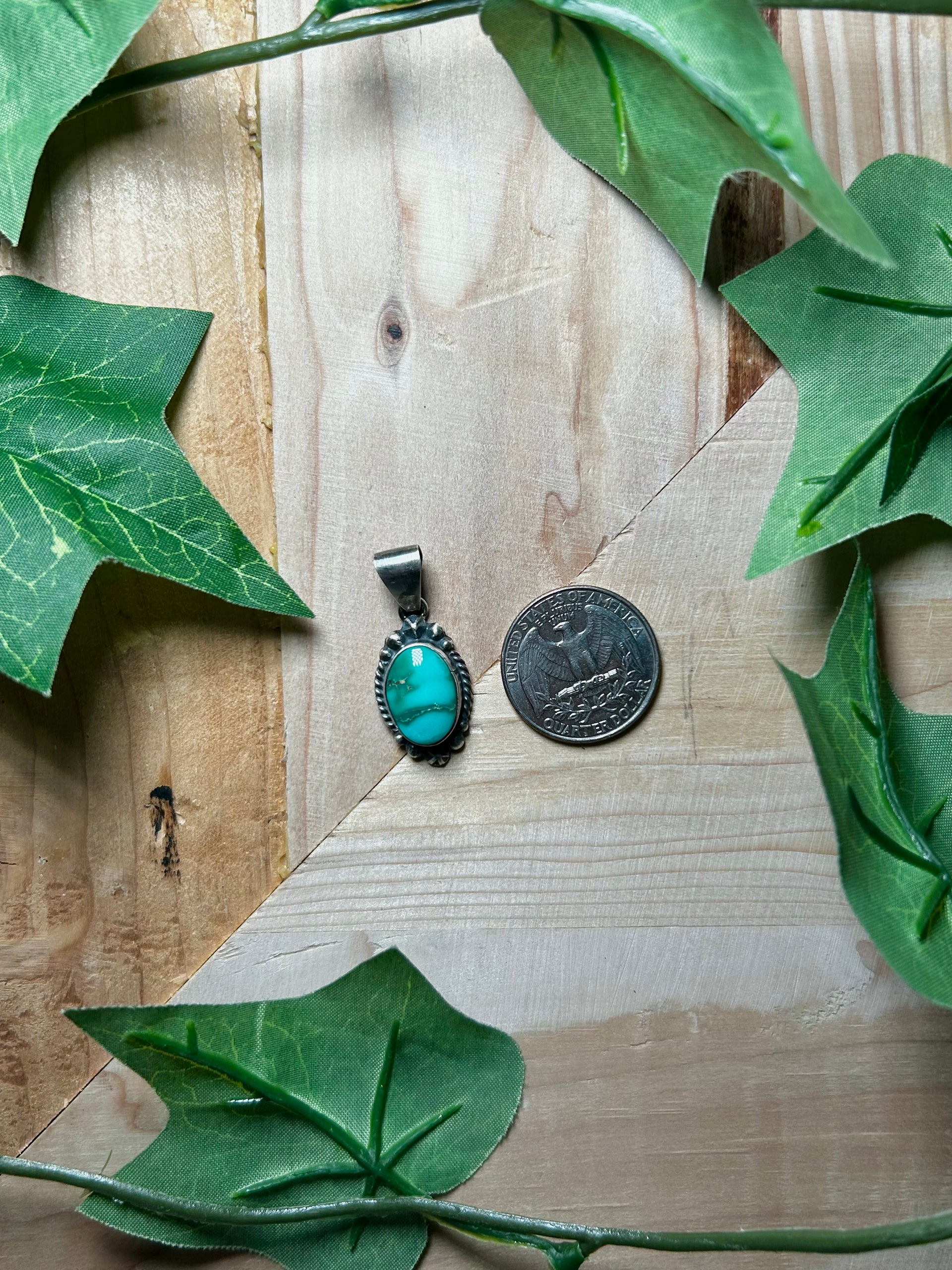 Navajo Made Emerald Valley Turquoise & Sterling Silver Pendant