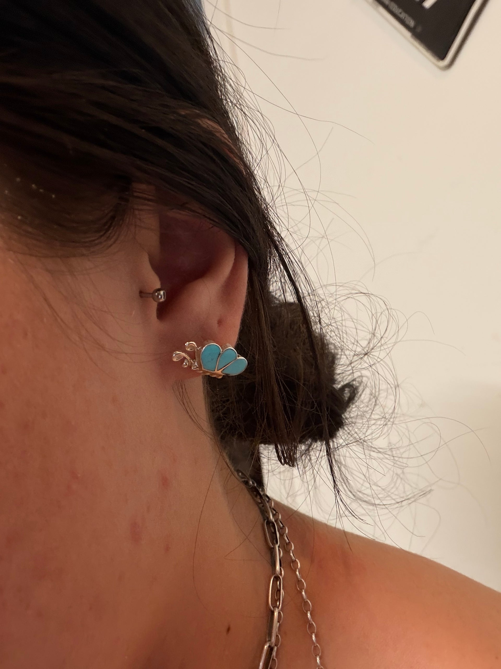 Zuni Handmade Turquoise & Sterling Silver Post Earrings