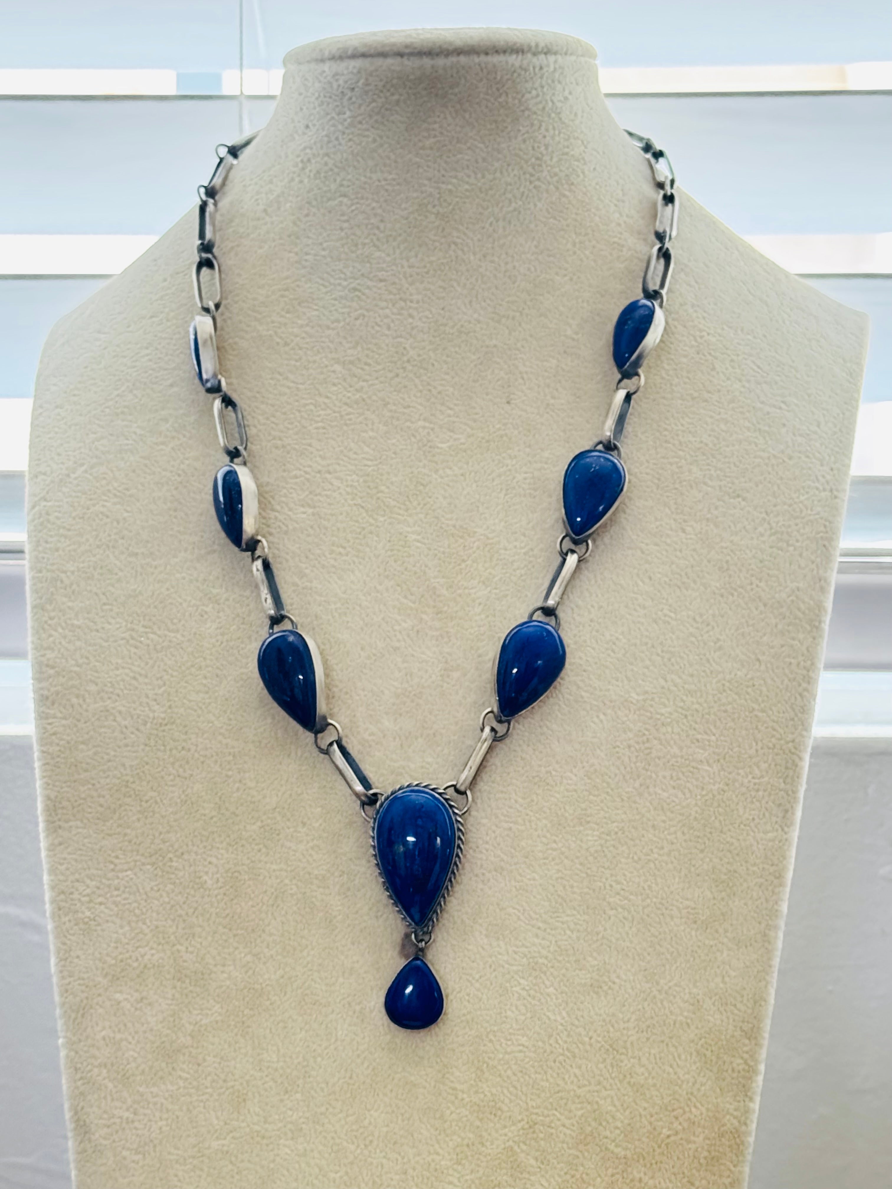 Navajo Made Lapis & Sterling Silver Necklace Set