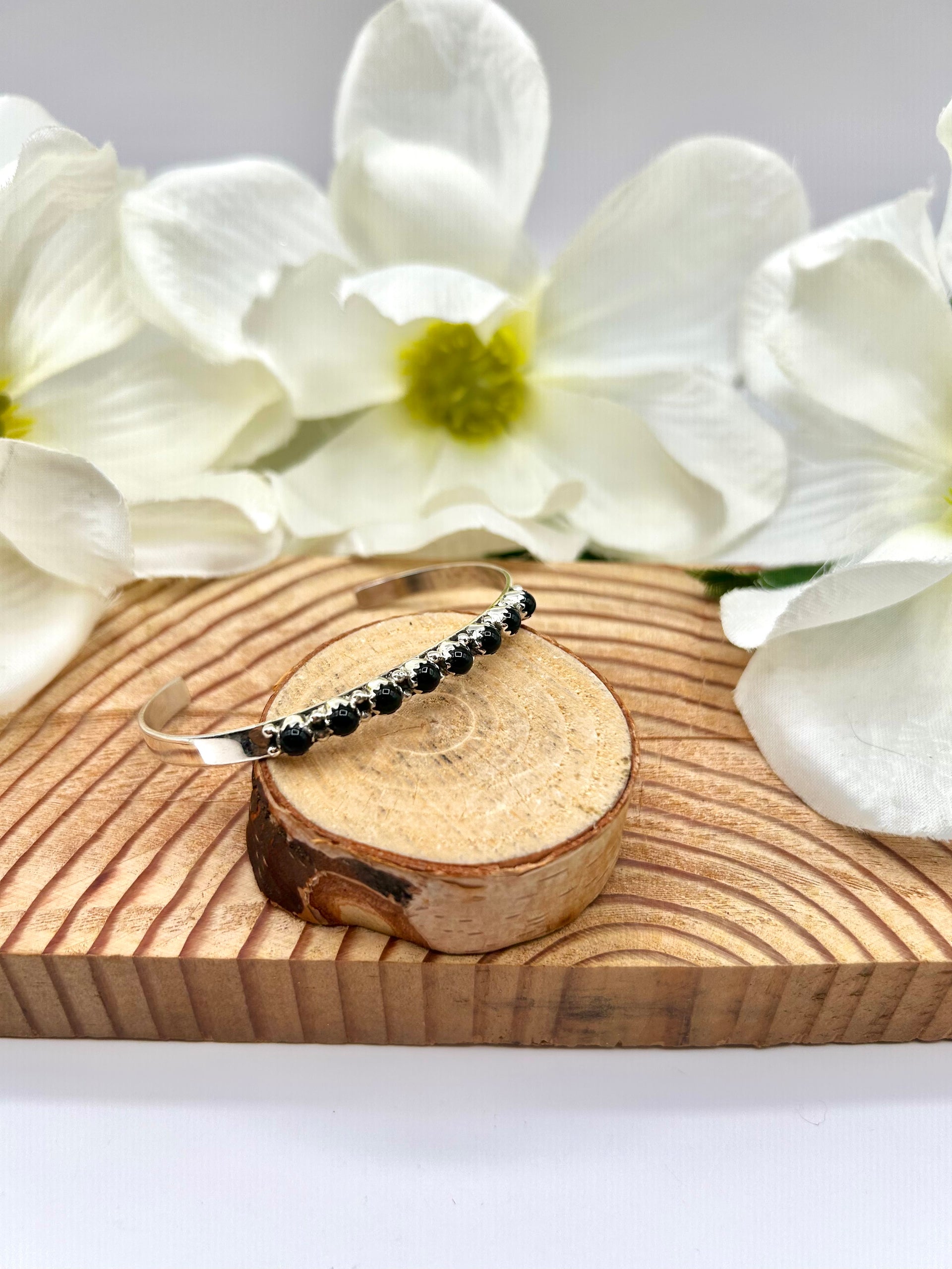 Navajo Made Onyx & Sterling Silver Cuff Bracelet