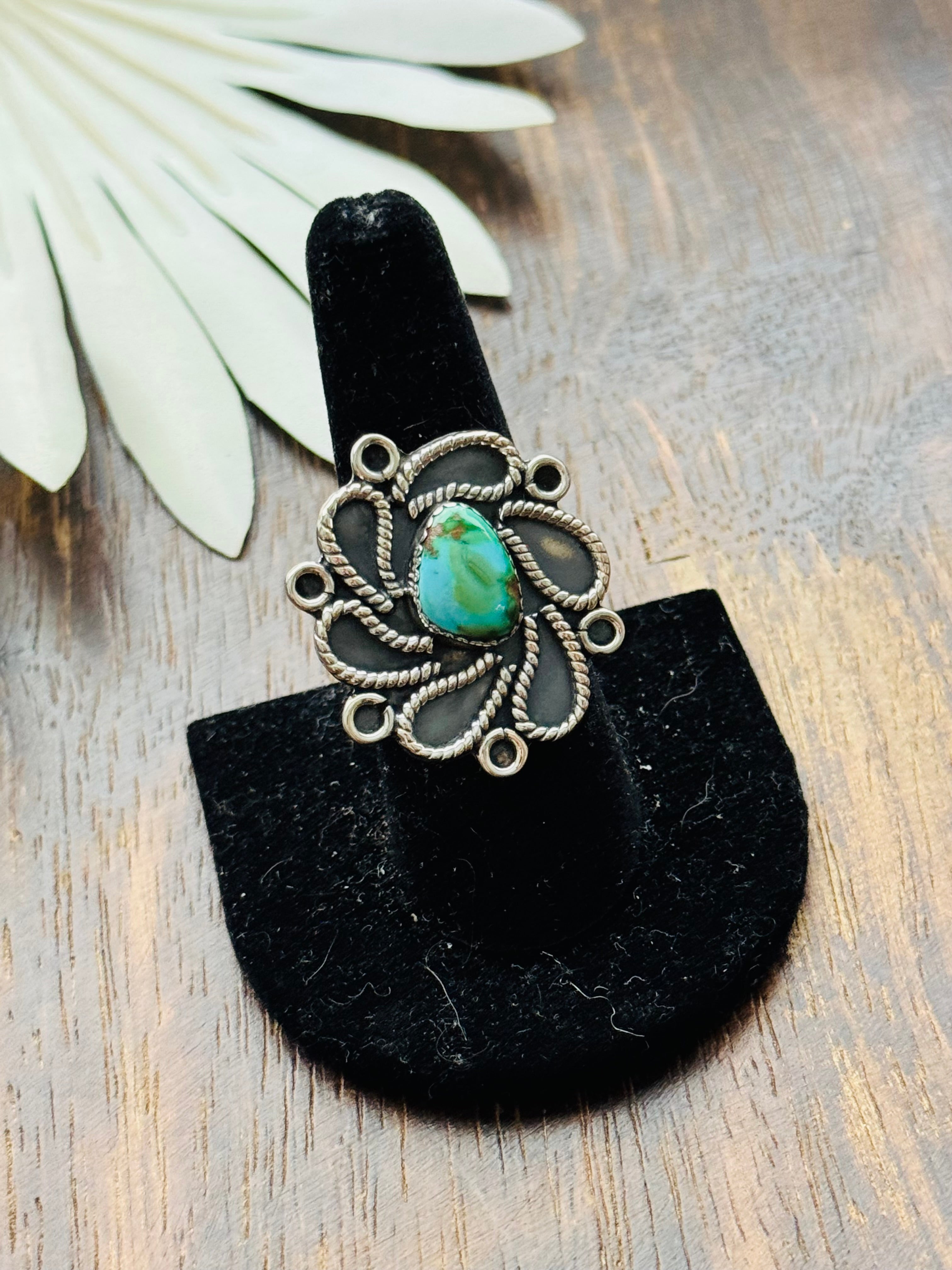 Southwest Handmade Sonoran Mountain Turquoise & Sterling Silver Adjustable Cluster Ring