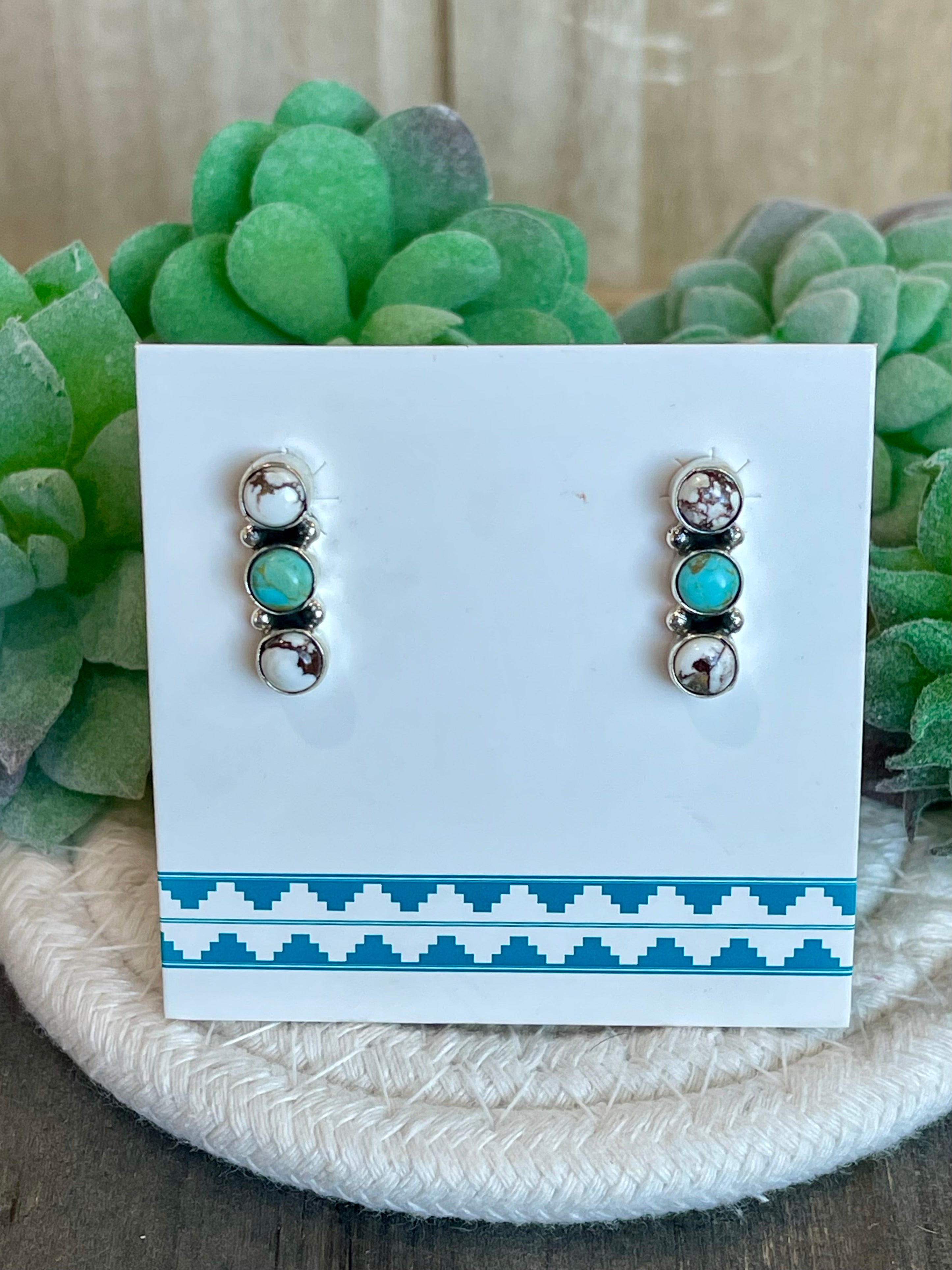 Southwest Handmade Multi Stone & Sterling Silver Post Earrings