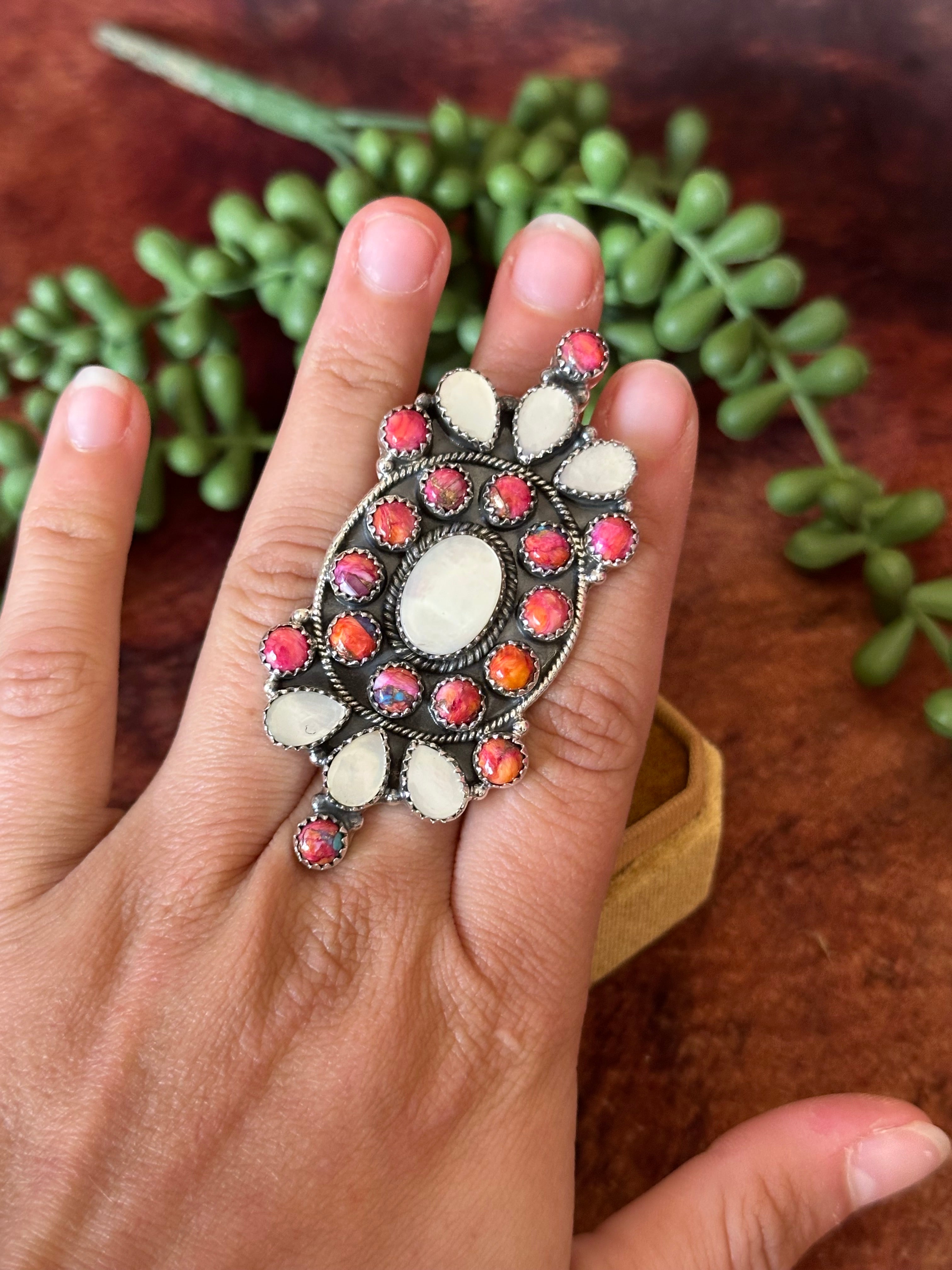 Southwest Handmade Multi Stone & Sterling Silver Adjustable Cluster Ring