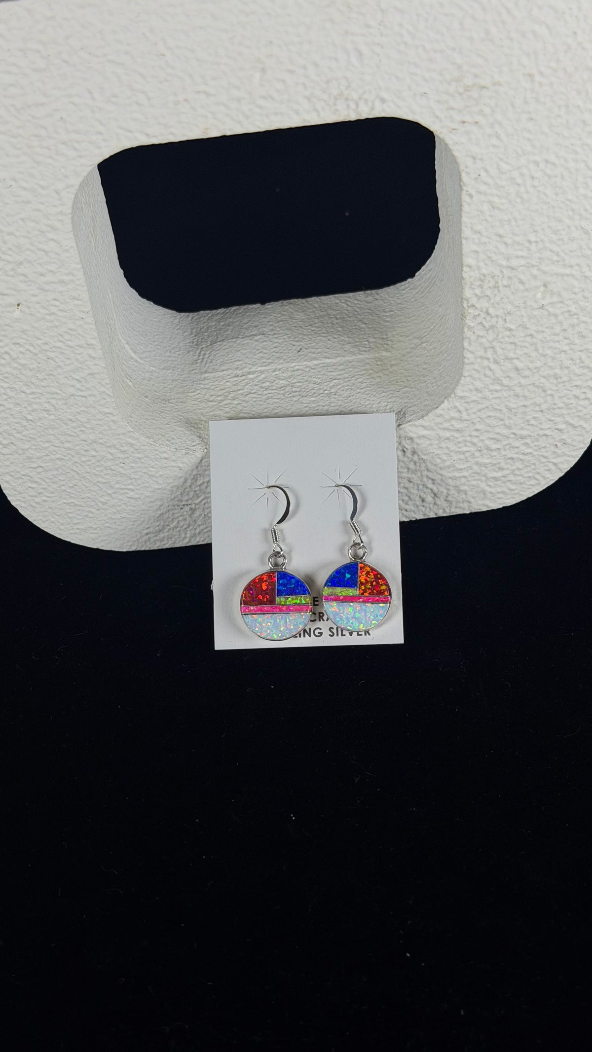 Navajo Made Opal (Man Made) & Sterling Silver Dangle Inlay Earrings