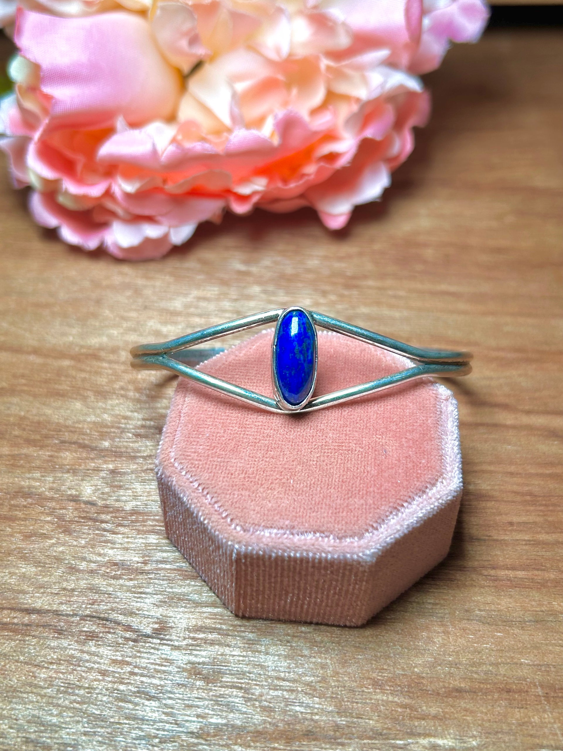 Navajo Made Lapis & Sterling Silver Cuff Bracelet