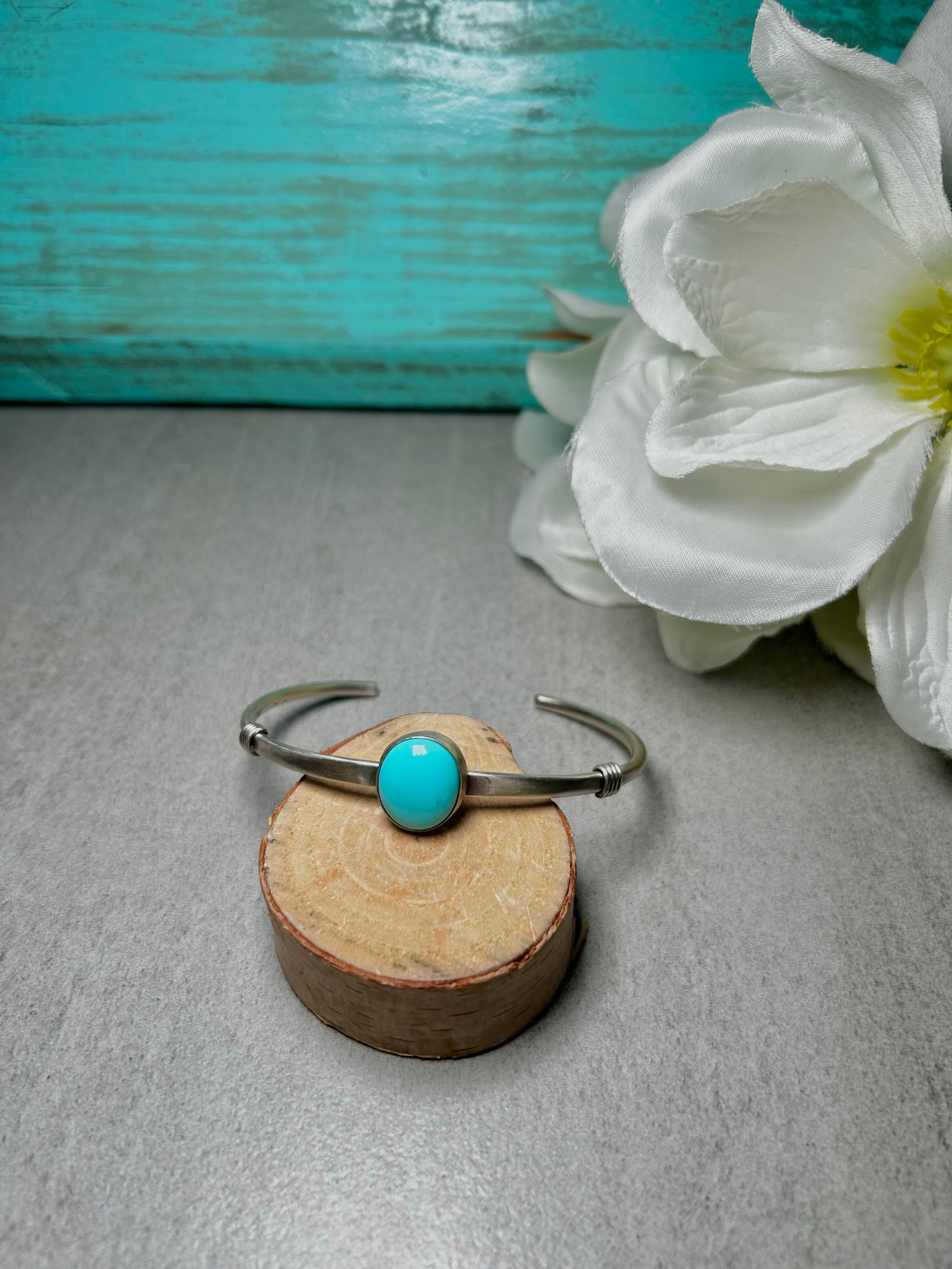 Navajo Made Kingman Turquoise & Sterling Silver Cuff Bracelet