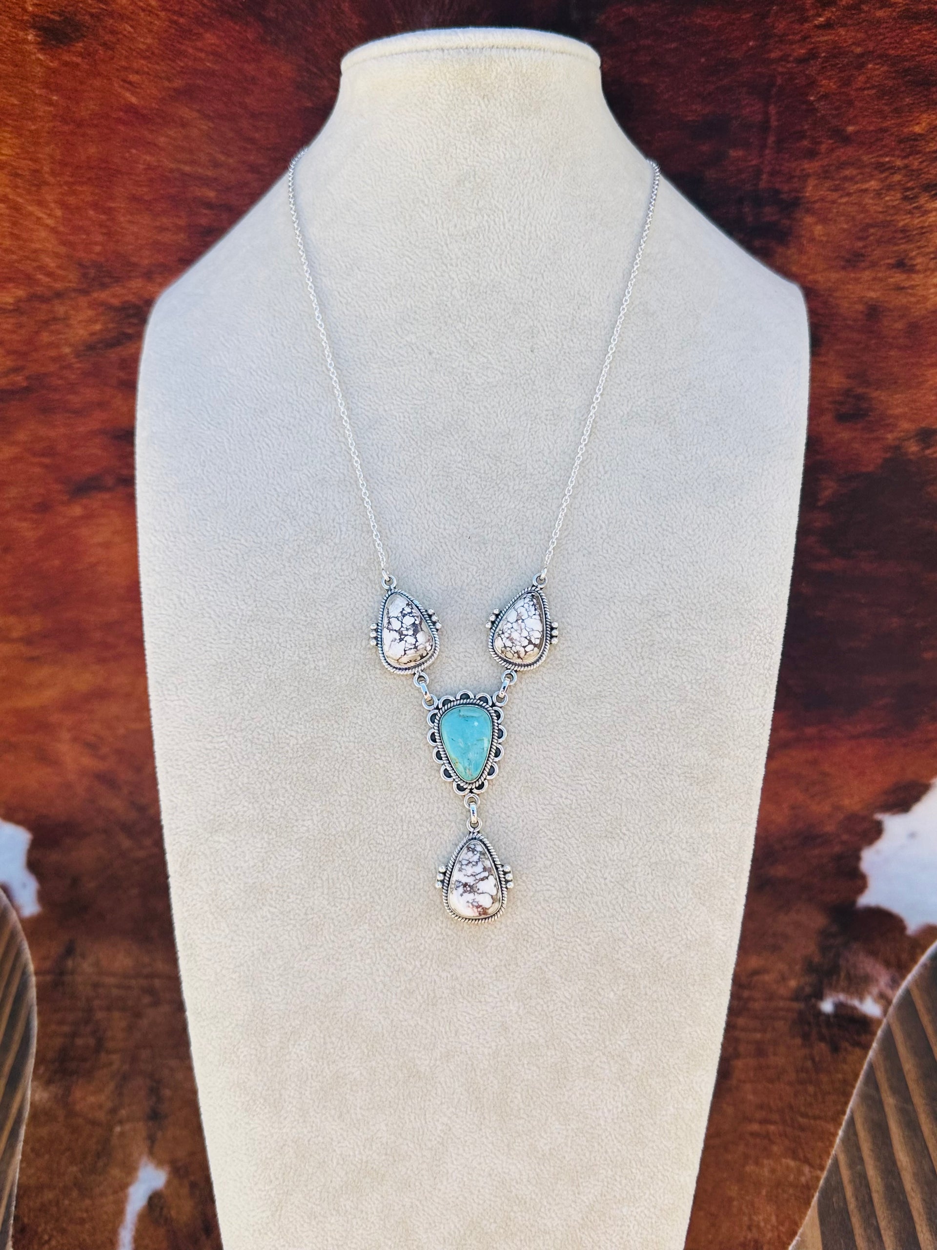 Southwest Handmade Multi Stone & Sterling Silver Lariat Necklace