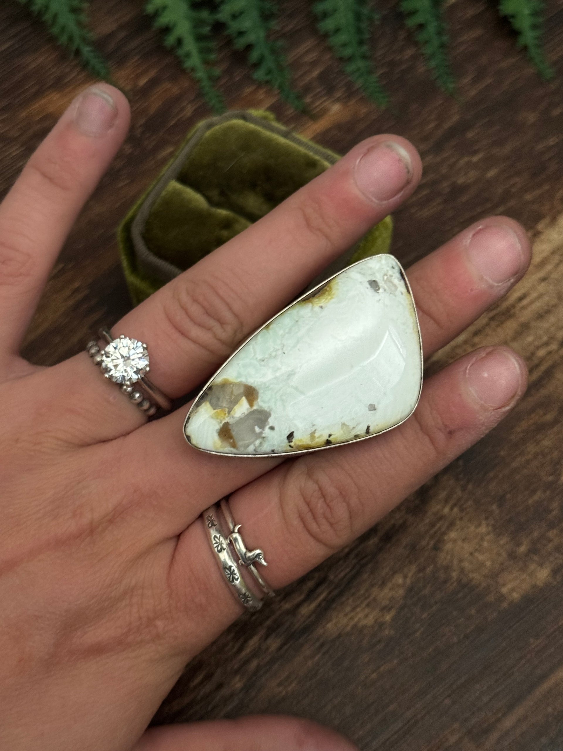 Navajo Handmade Palomino Variscite & Sterling Silver Ring Size 10.5