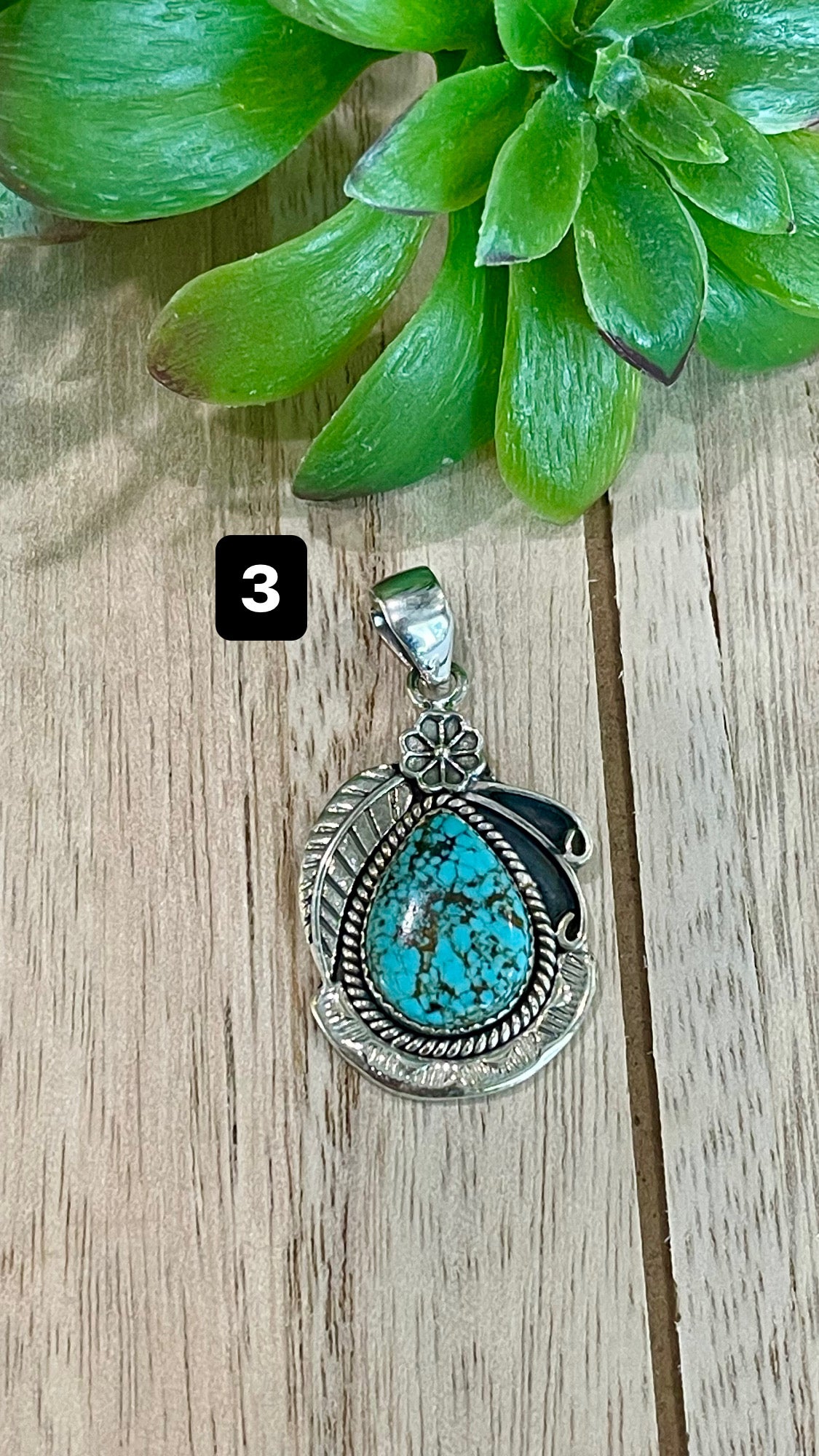 Southwest Number 8 Turquoise & Sterling Silver Pendant