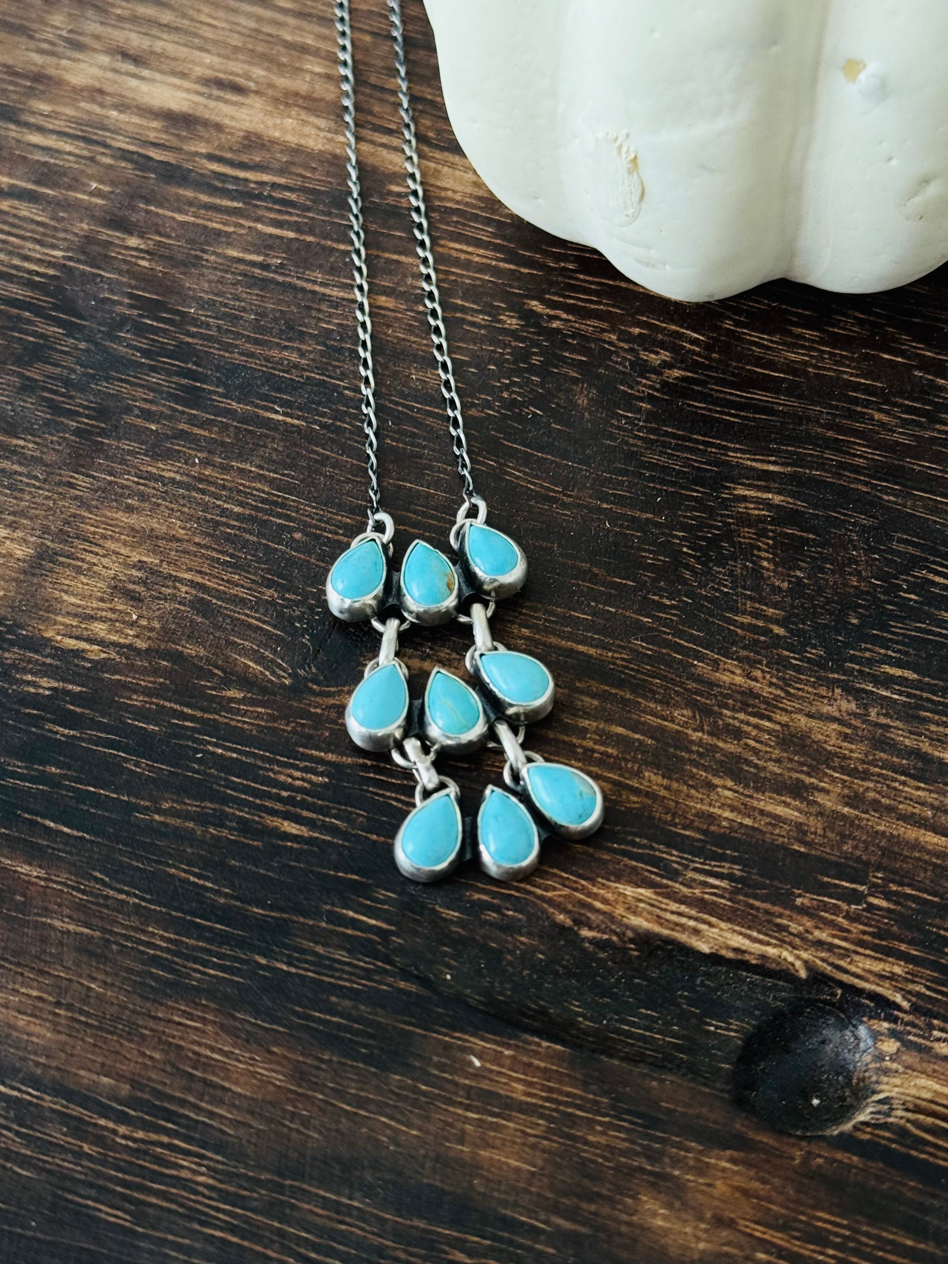 Navajo Made Kingman Turquoise & Sterling Silver Necklace