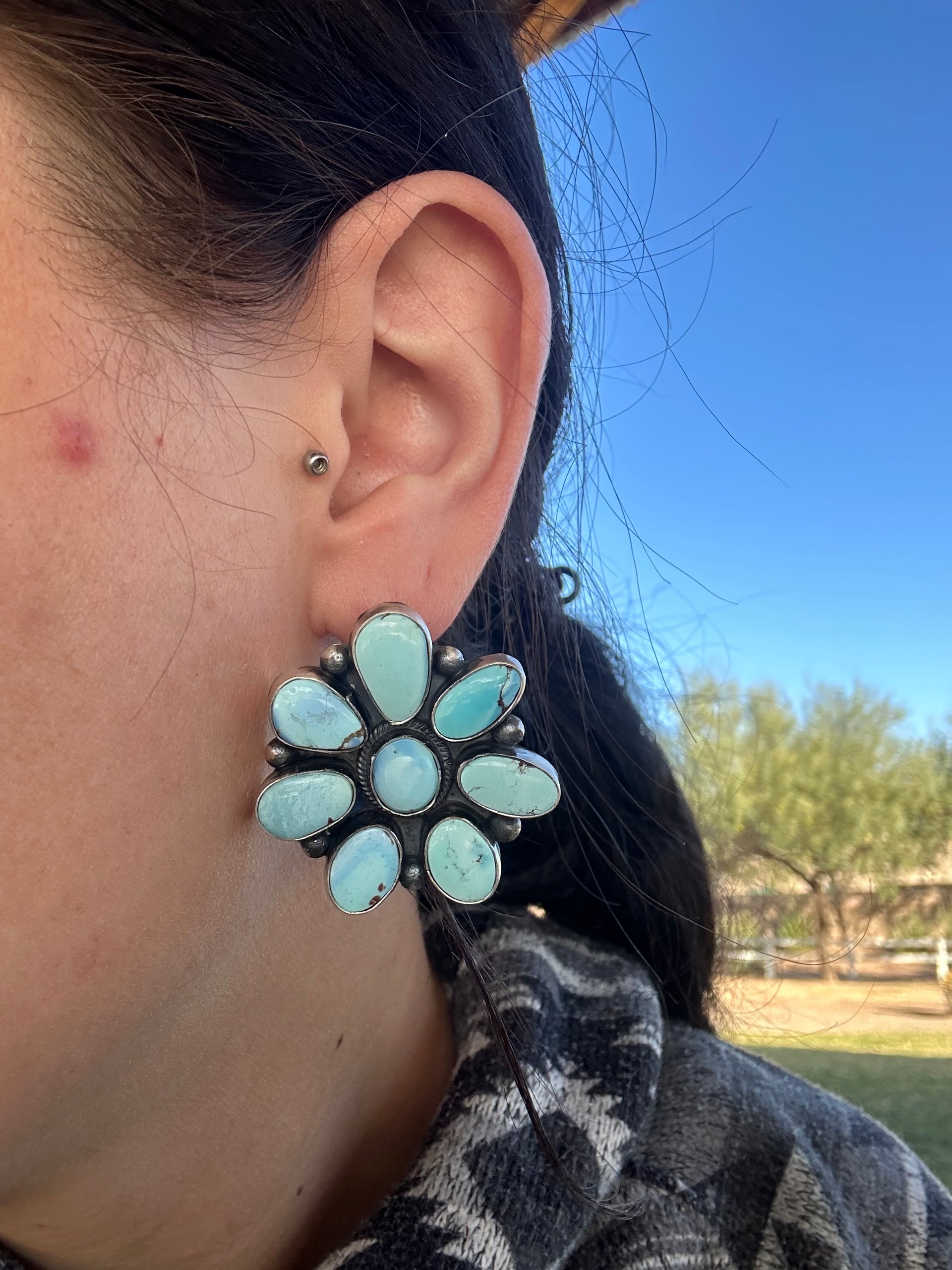 Navajo Made Golden Hills Turquoise & Sterling Silver Post Earrings