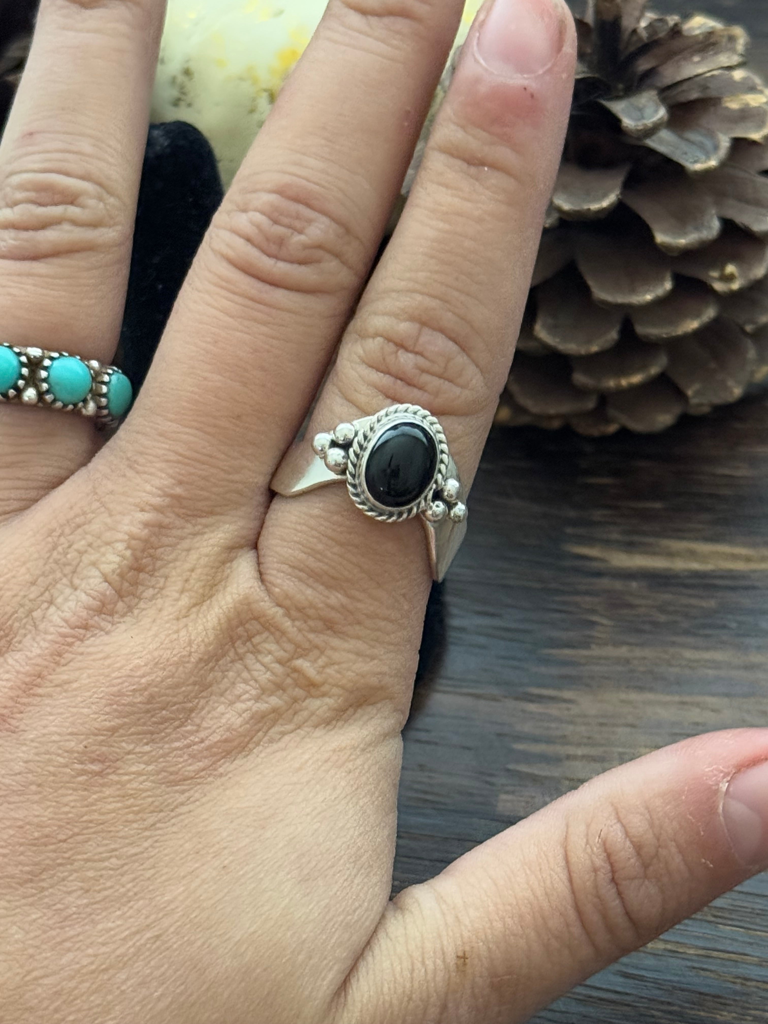 Navajo Made Onyx & Sterling Silver Ring