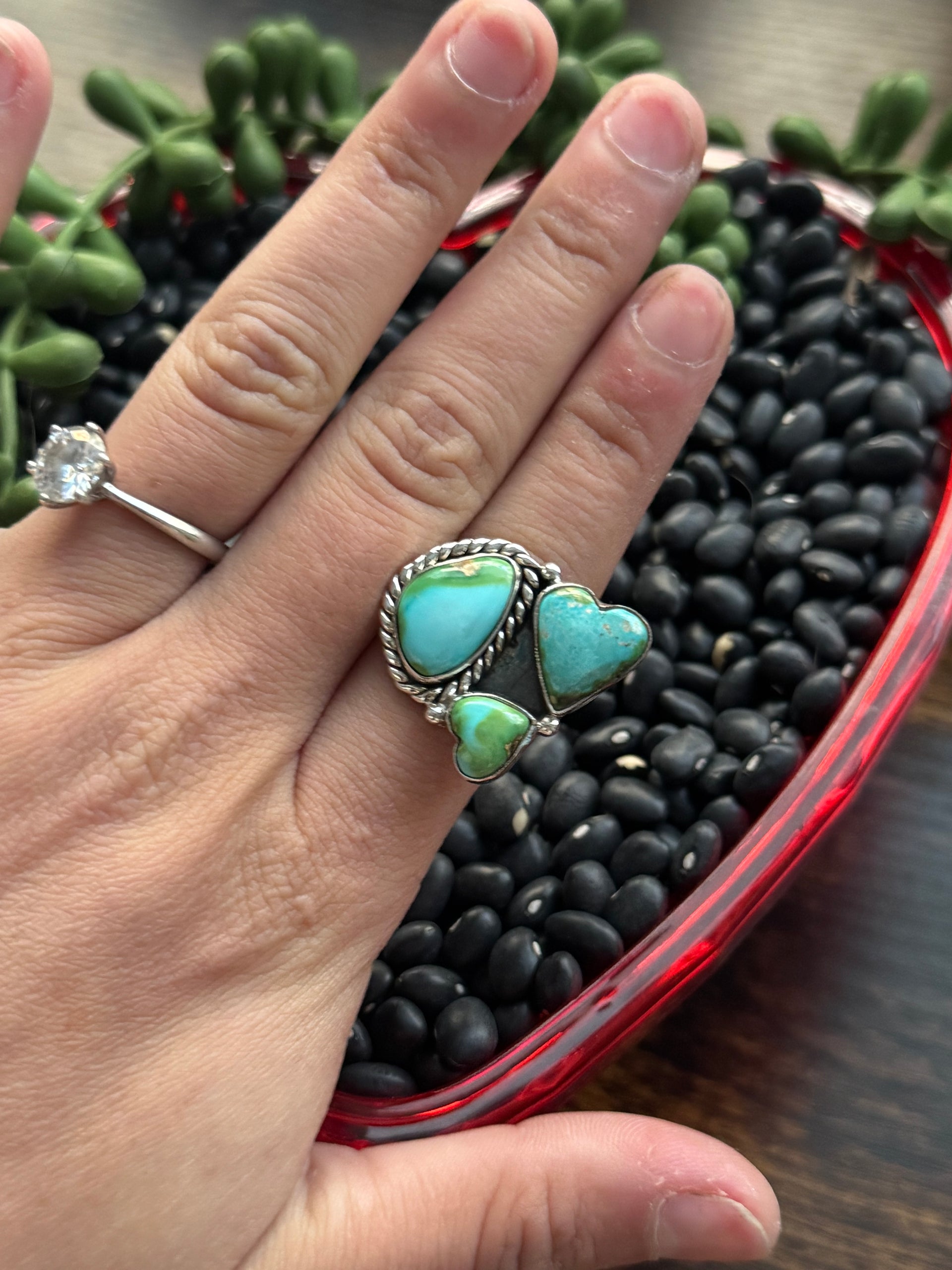 Southwest Handmade Sonoran Mountain Turquoise & Sterling Silver Adjustable Cluster Ring