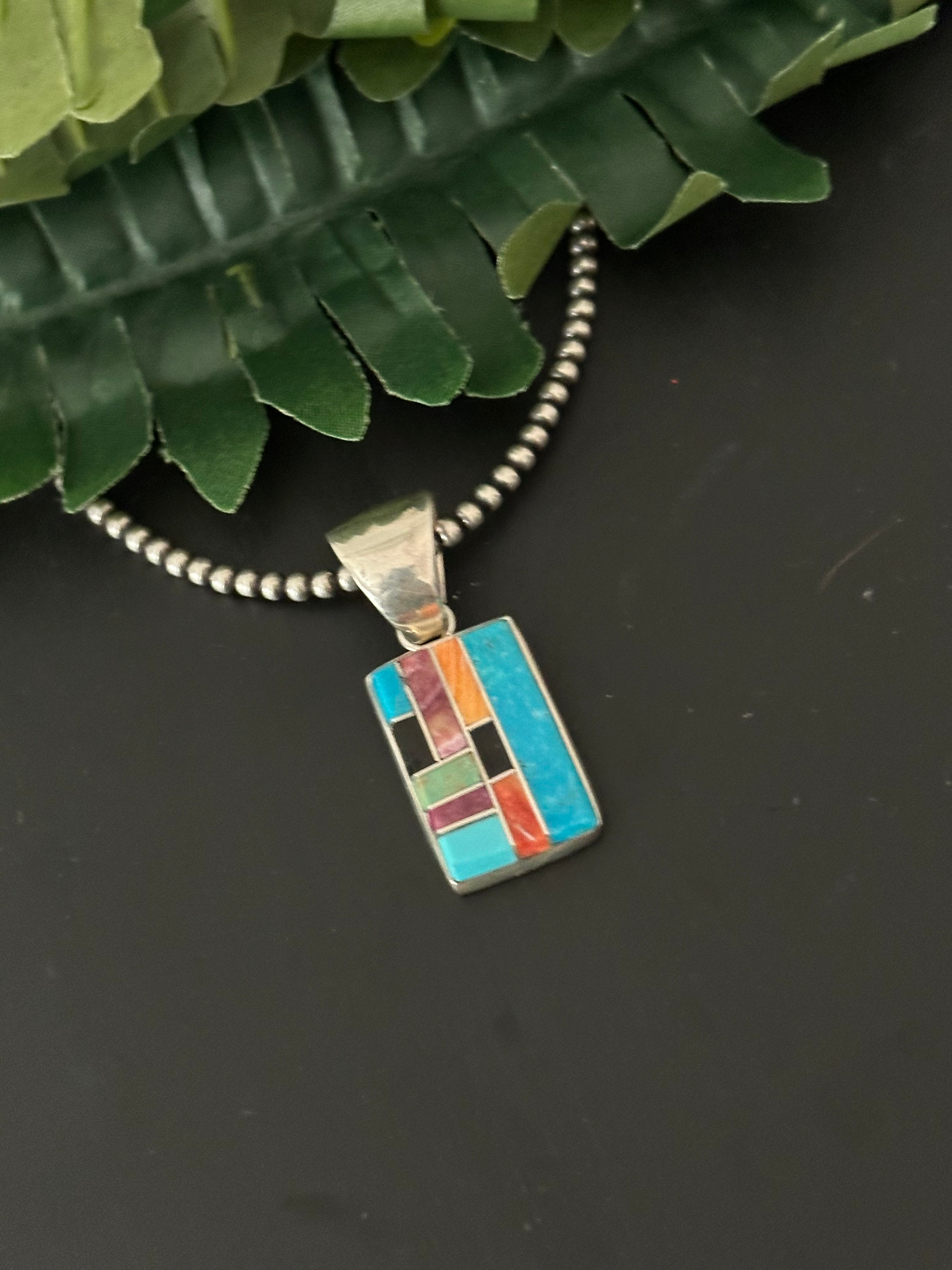 Navajo Made Multi Stone & Sterling Silver Pendant