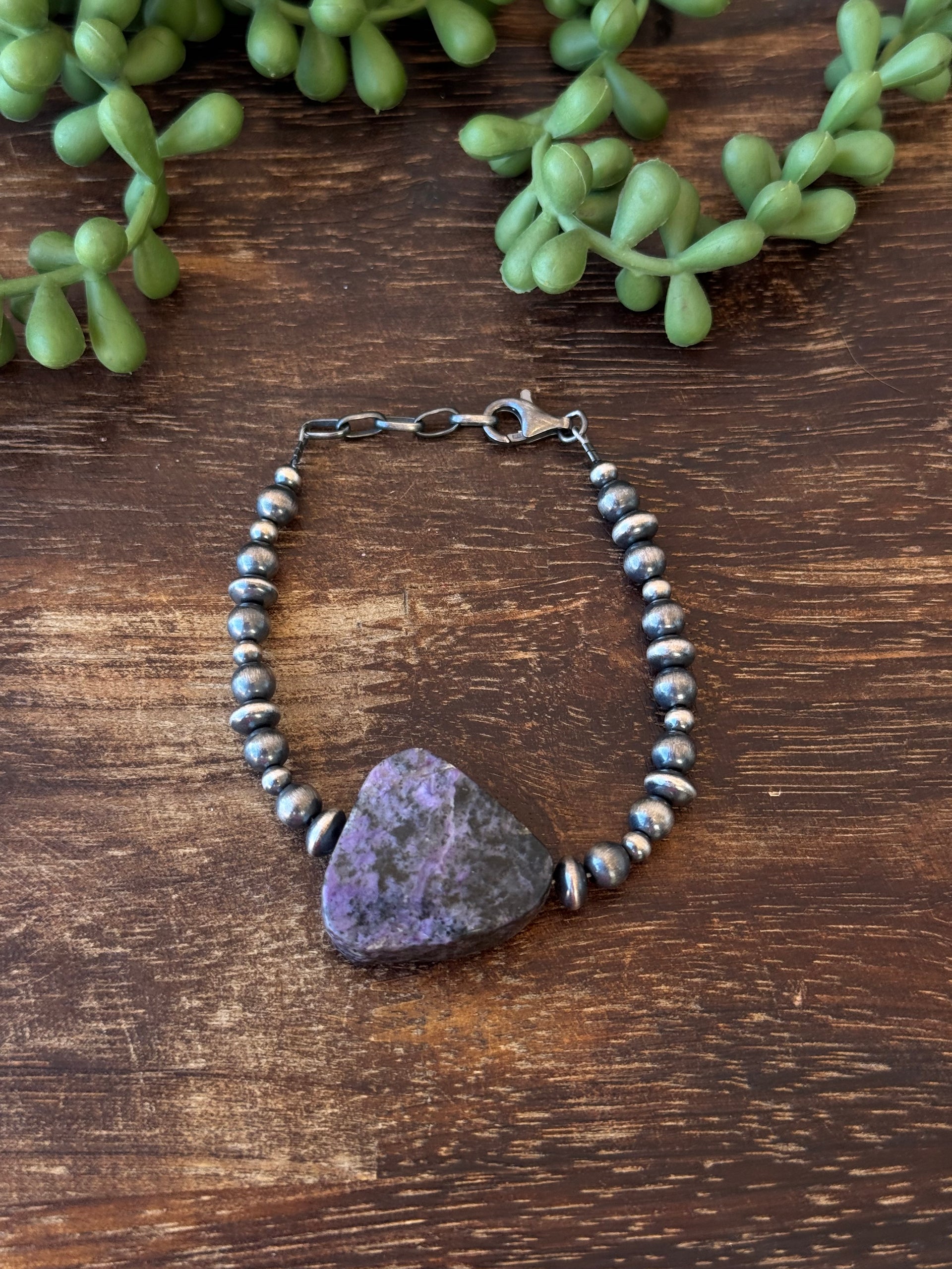 Navajo Strung Charoite & Sterling Silver Pearl Bracelet