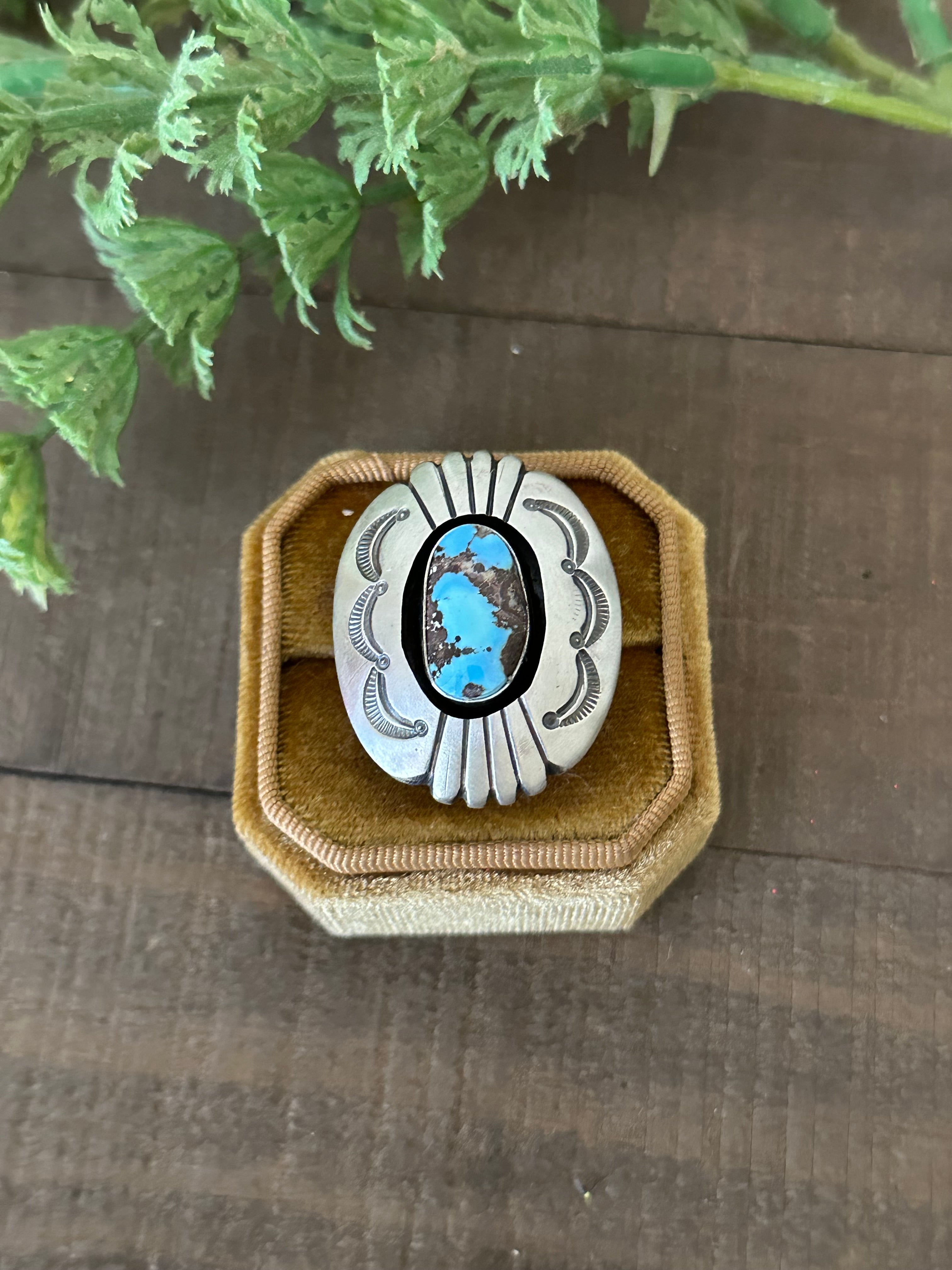 P Begay Golden Hills Turquoise & Sterling Silver Ring Size 7.5