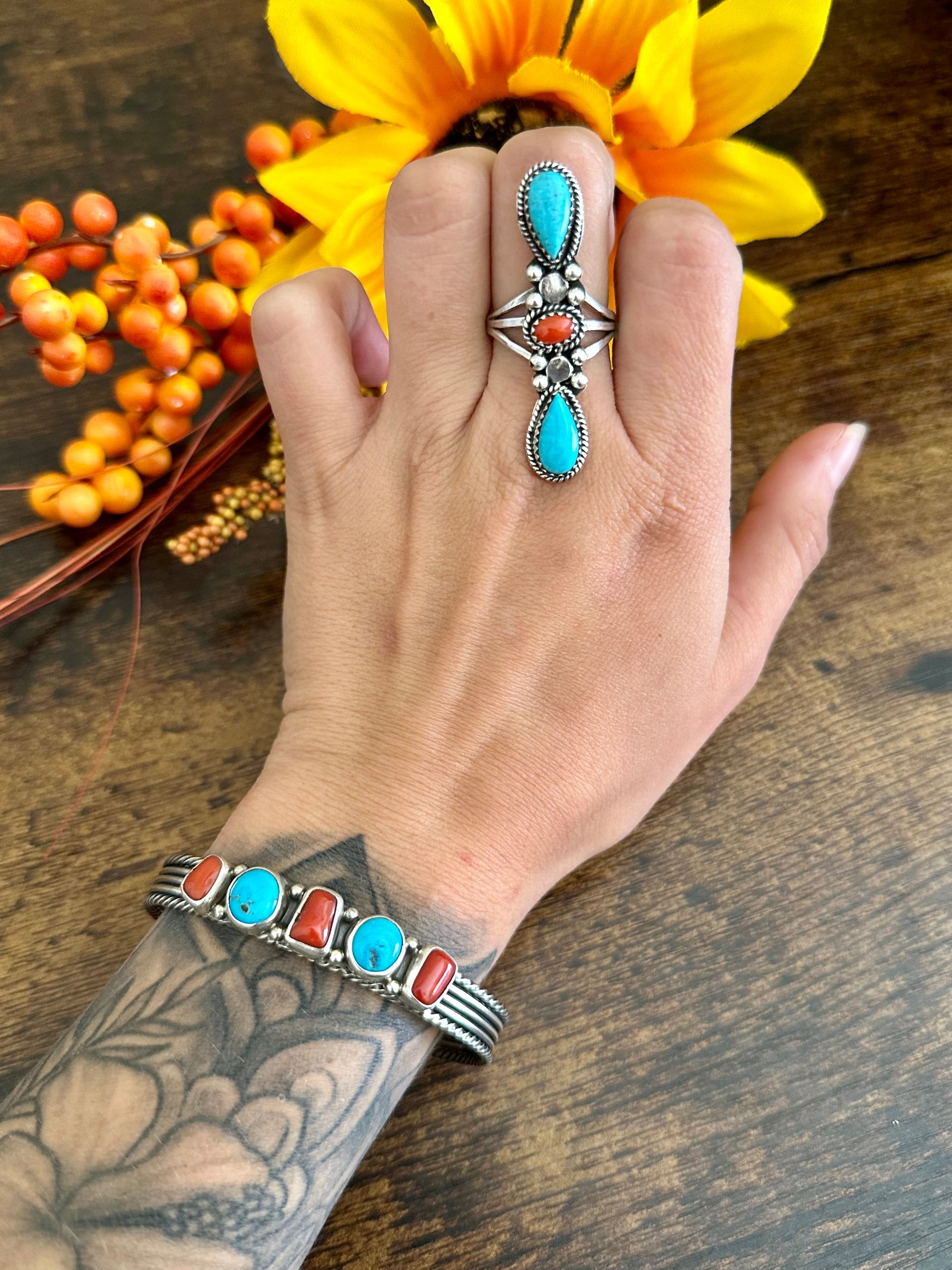 Navajo Made Multi Stone & Sterling Silver Ring