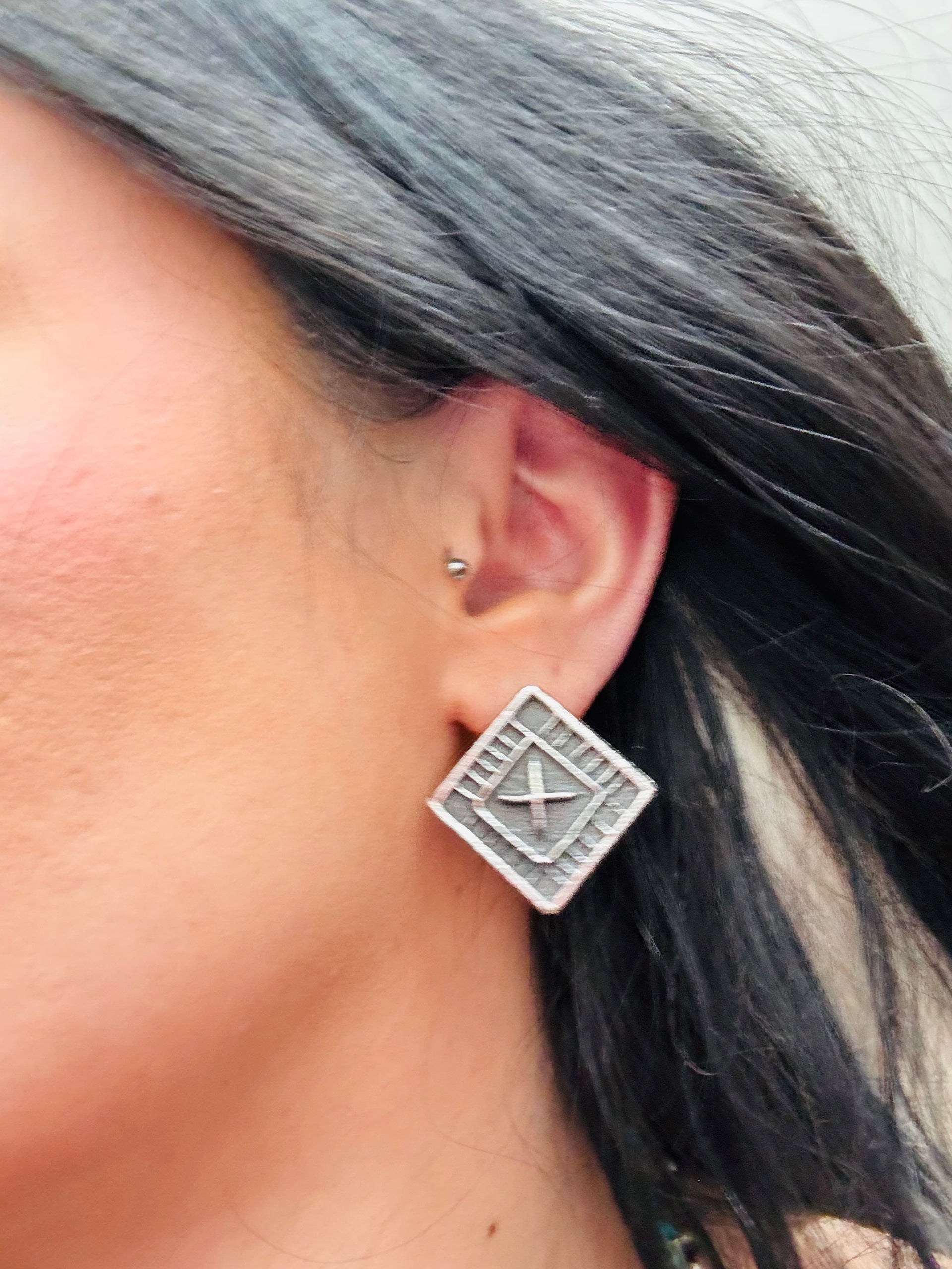 Stanford Yazzie Sterling Silver Tufa Cast Post Earrings