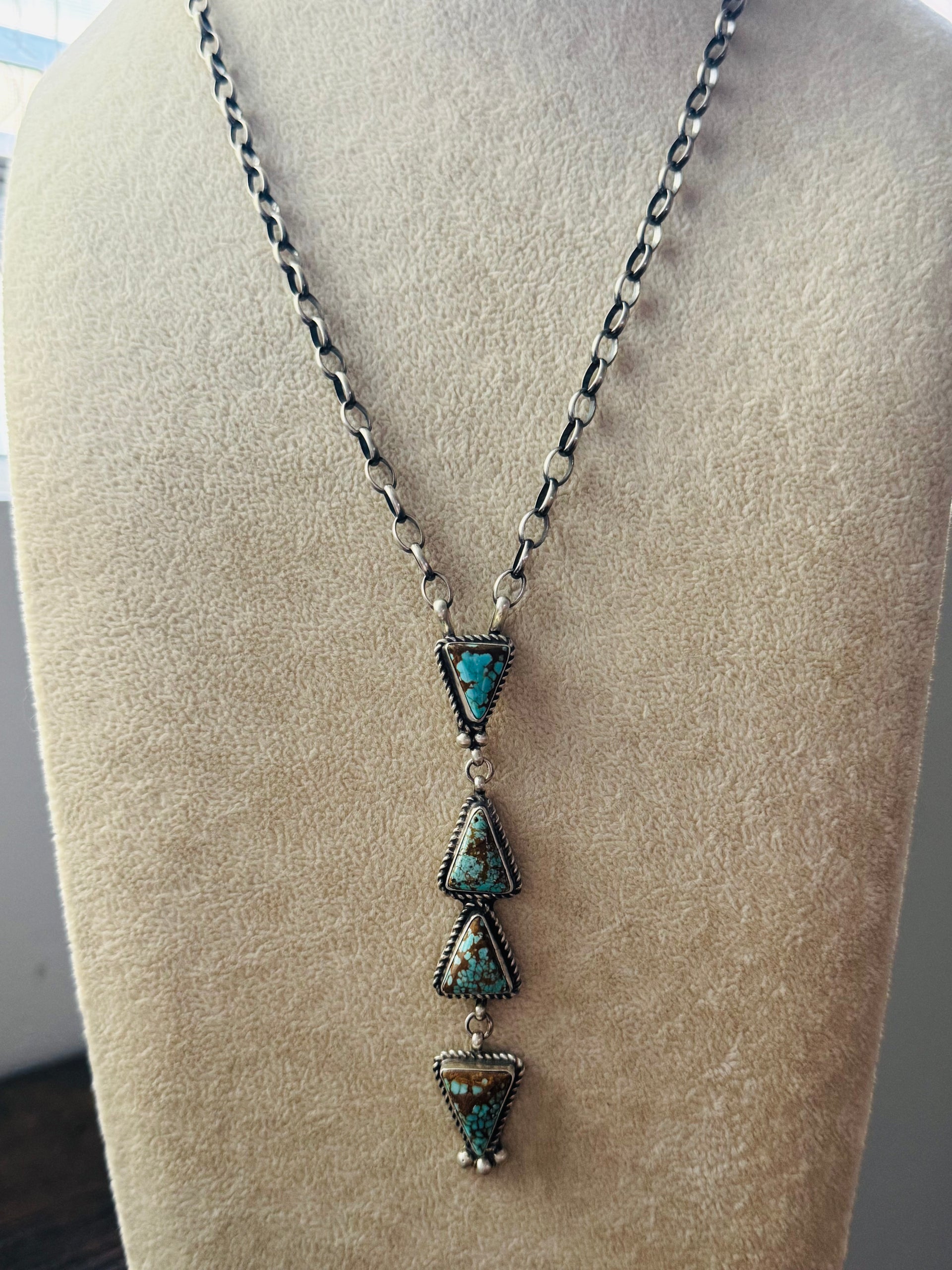 Judith Dixon #8 Turquoise & Sterling Silver Lariat Necklace