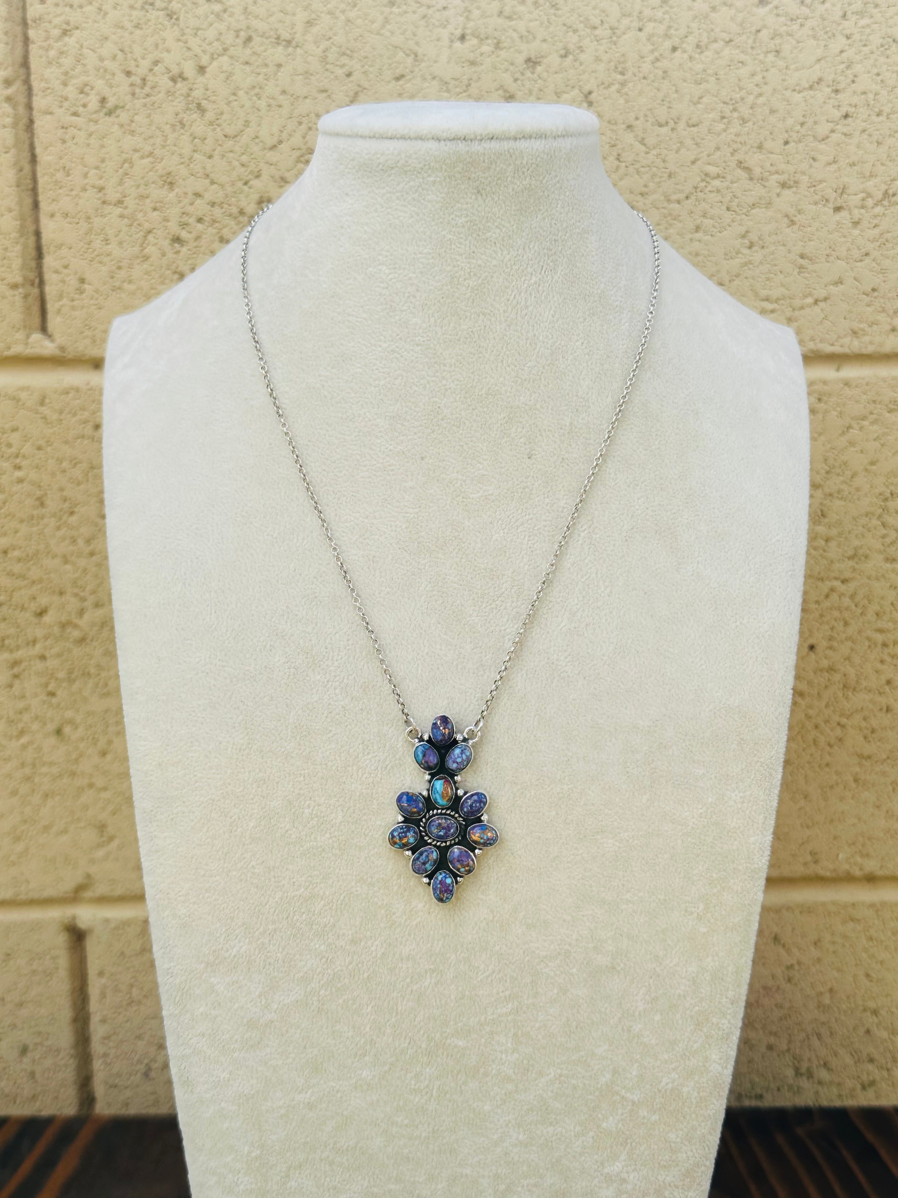 Southwest Handmade Mohave Turquosie & Sterling Silver Cluster Necklace