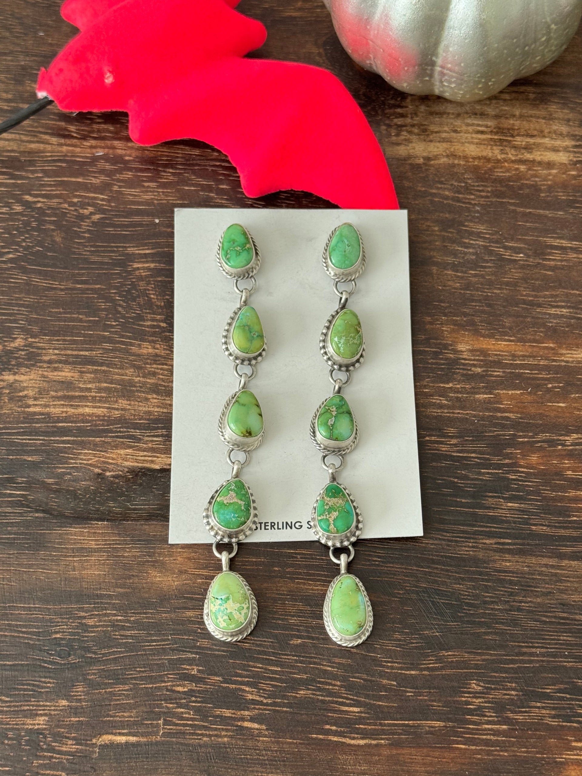 Dave Skeets Sonoran Gold Turquoise & Sterling Silver Post Dangle Earrings