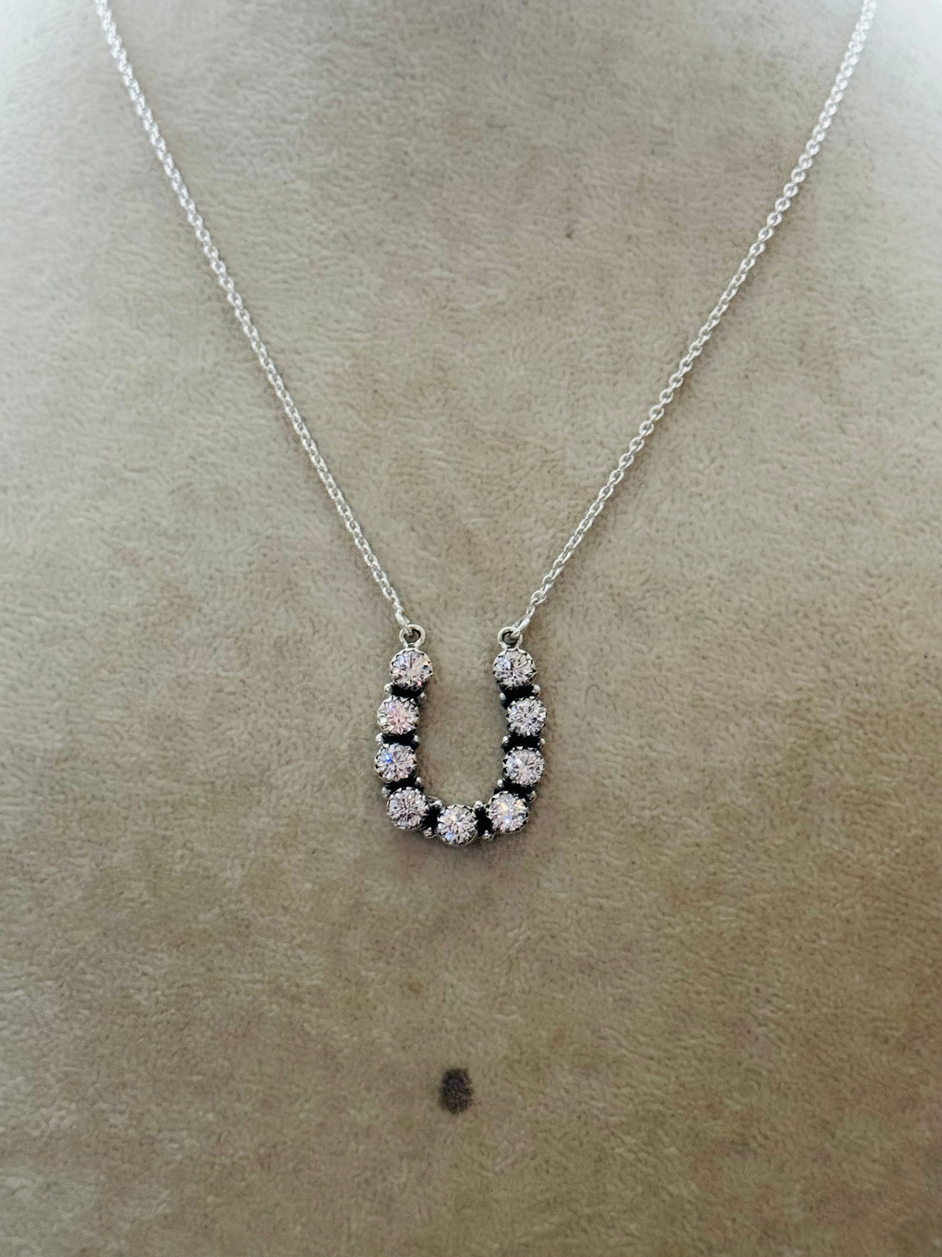 Southwest Made Cubic Zirconia & Sterling Silver Horse Shoe Necklace