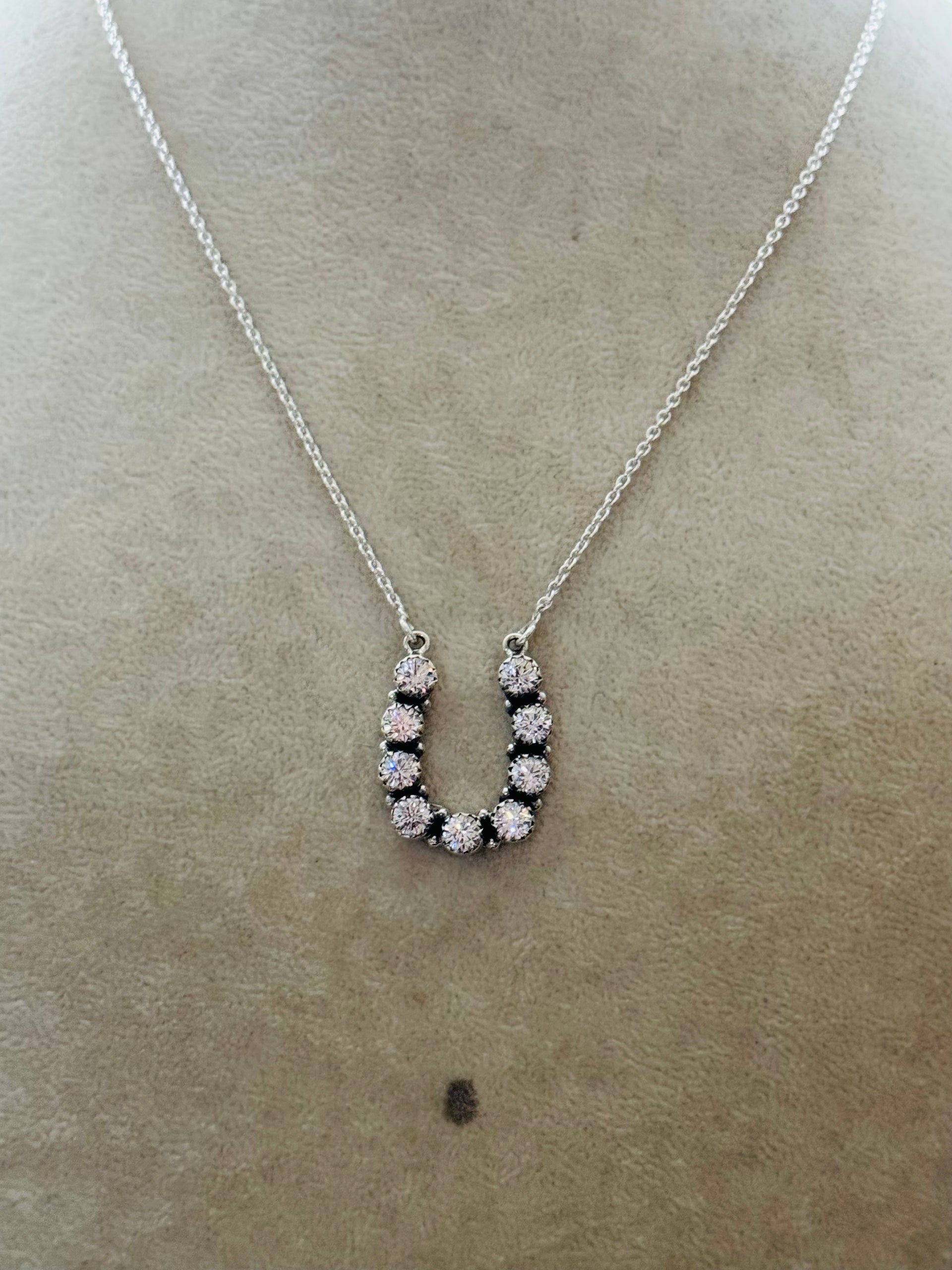 Southwest Made Cubic Zirconia & Sterling Silver Horse Shoe Necklace