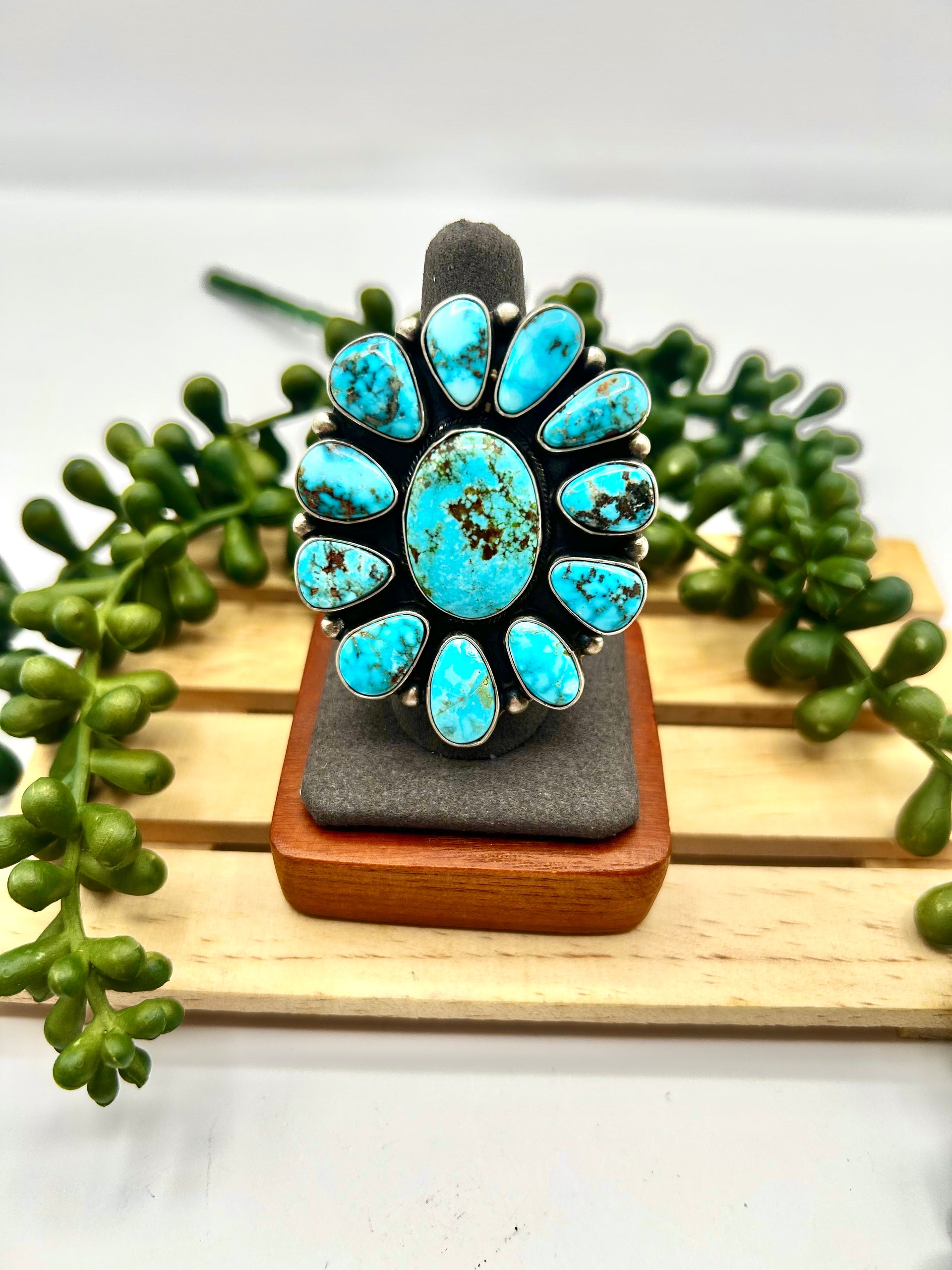 Kathleen Livingston Highgrade Kingman Turquoise & Sterling Silver Ring Size 8.5