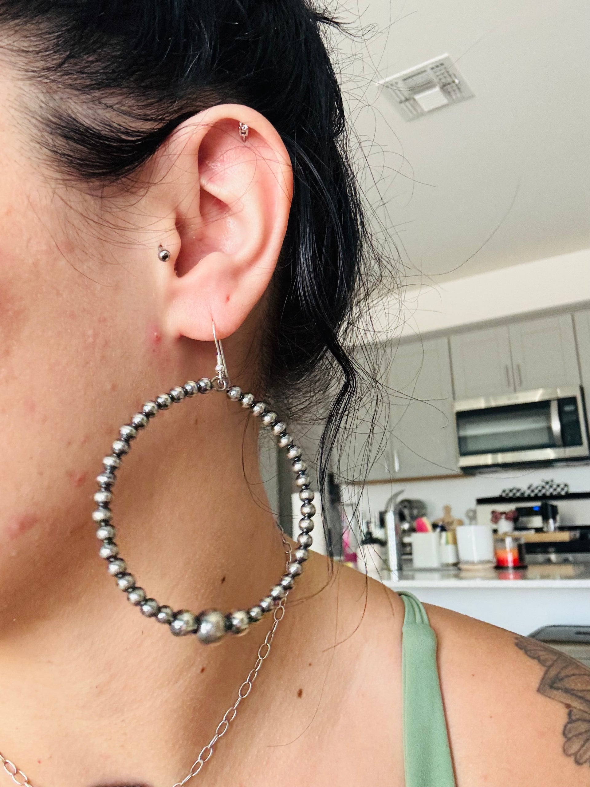 Navajo Strung Sterling Silver Graduated Pearls Dangle Earrings