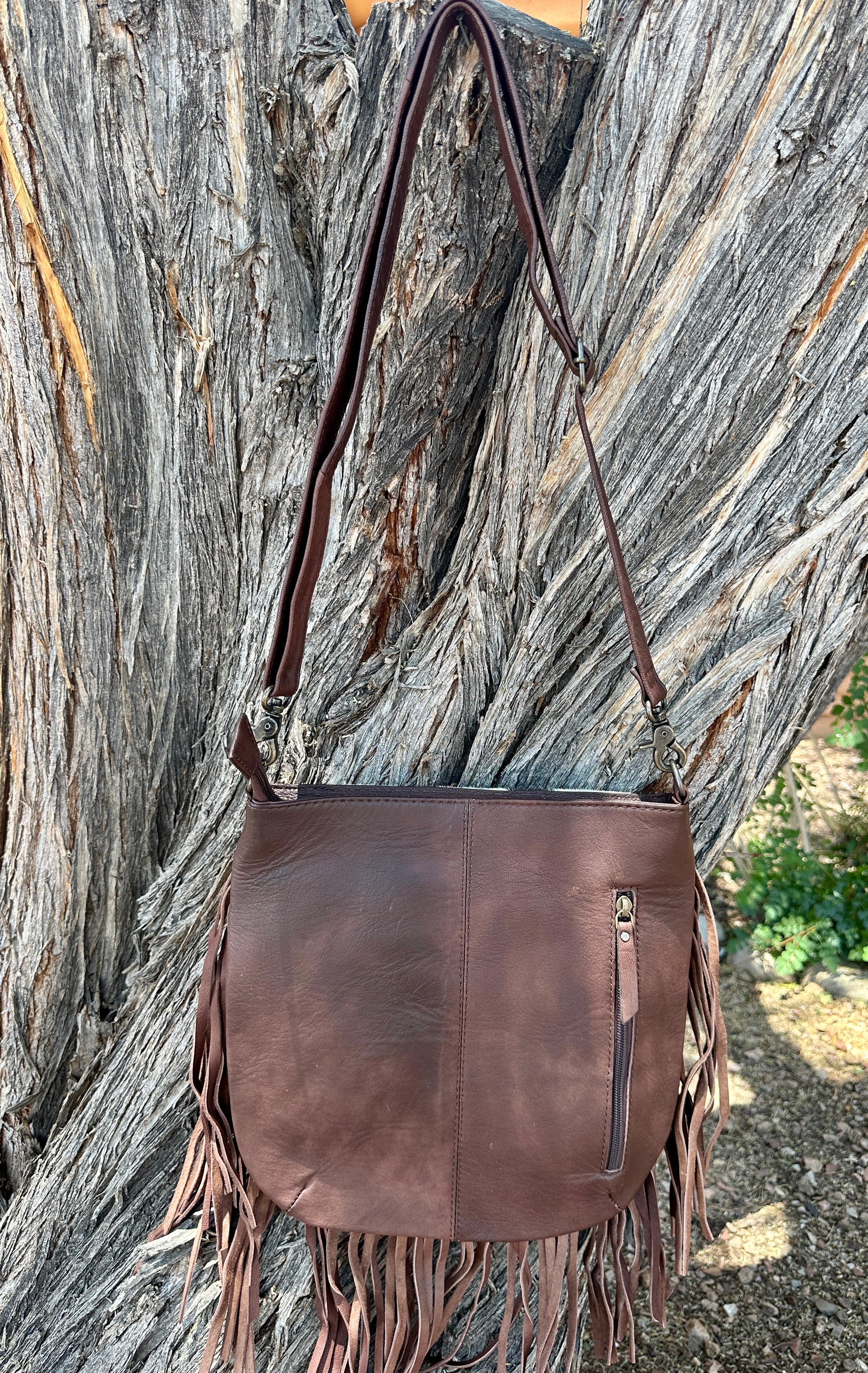 Genuine Tooled Leather & Cowhide Fringe Purse