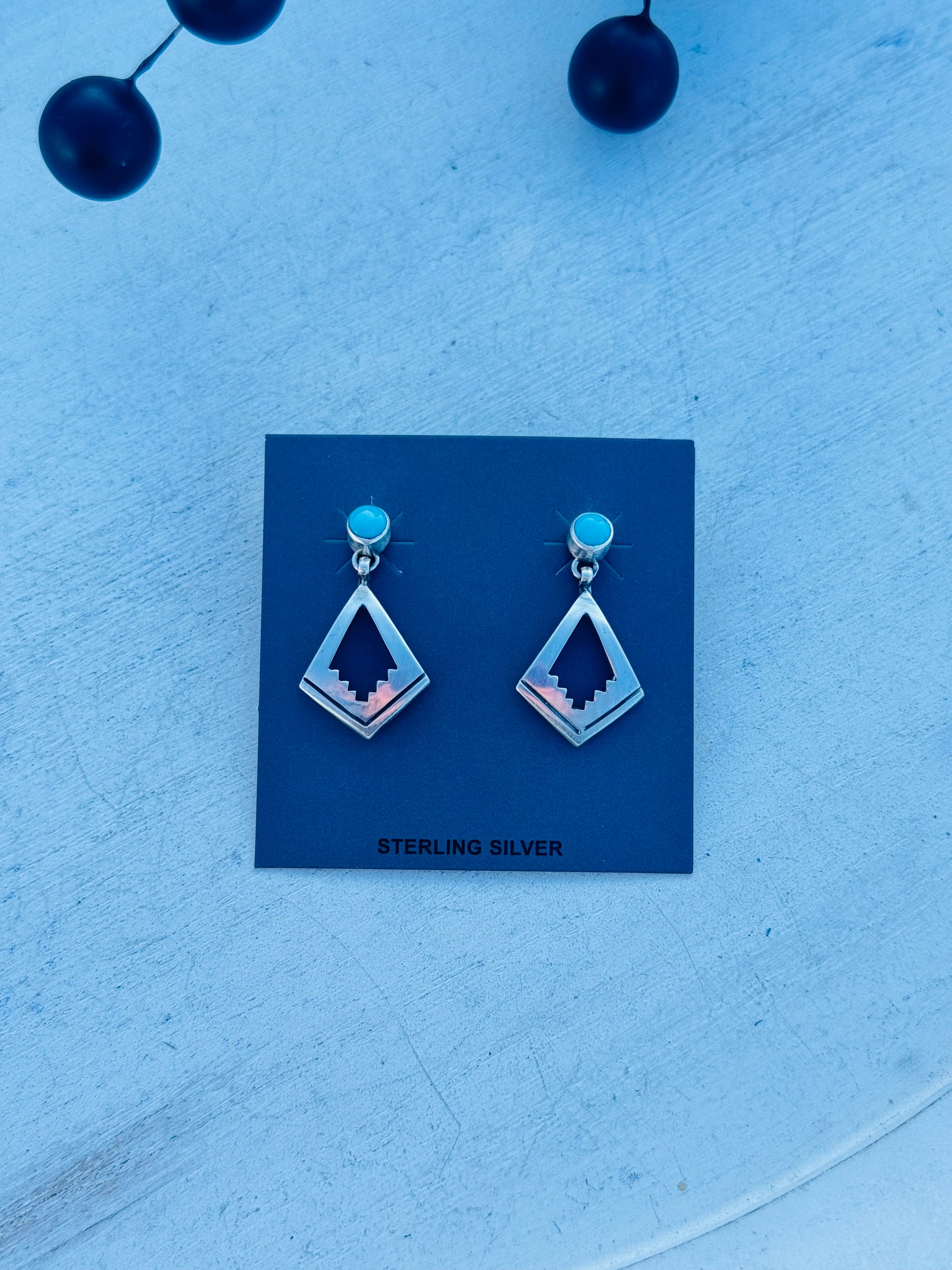 Jerold Francis Kingman Turquoise & Sterling Silver Post Dangle Earrings