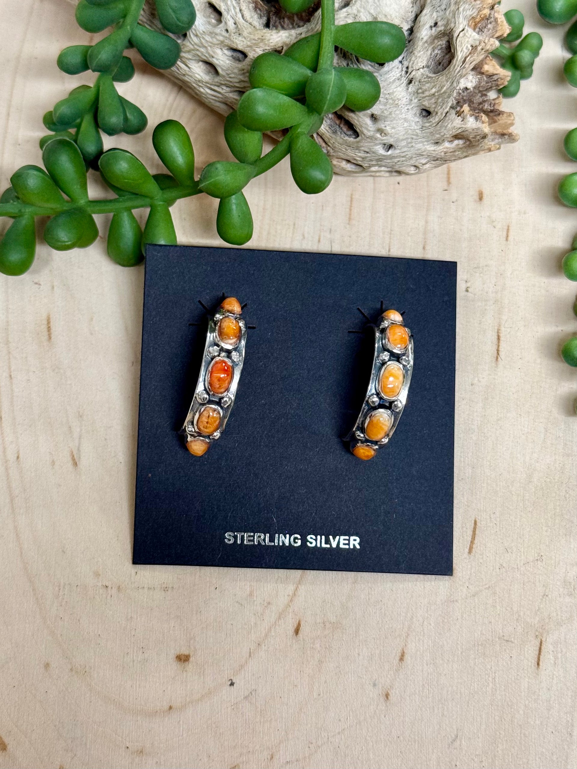 Southwest Handmade Spiny Oyster & Sterling Silver Hoop Earrings