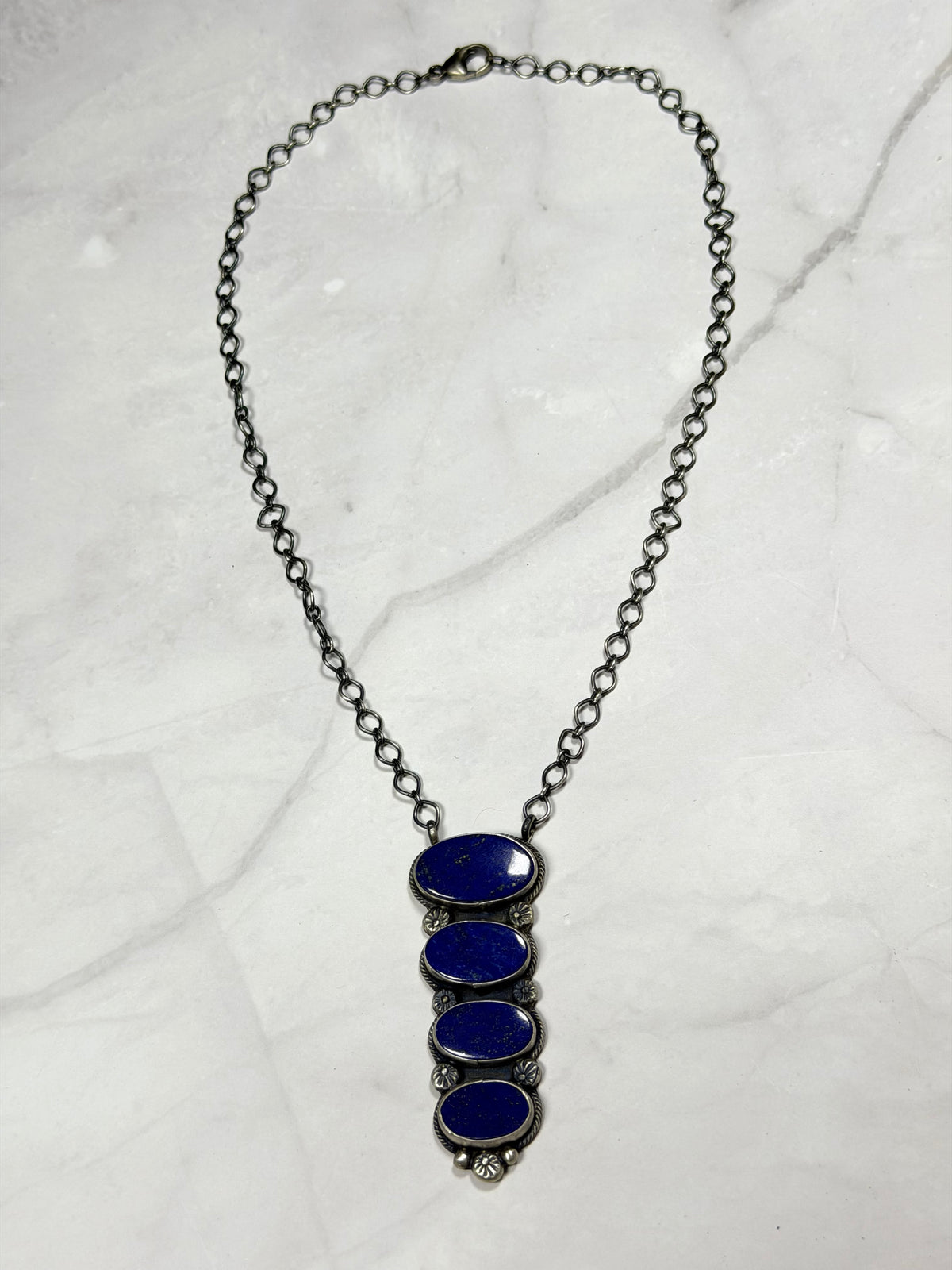 Travis Jim Lapis & Sterling Silver Cluster Necklace