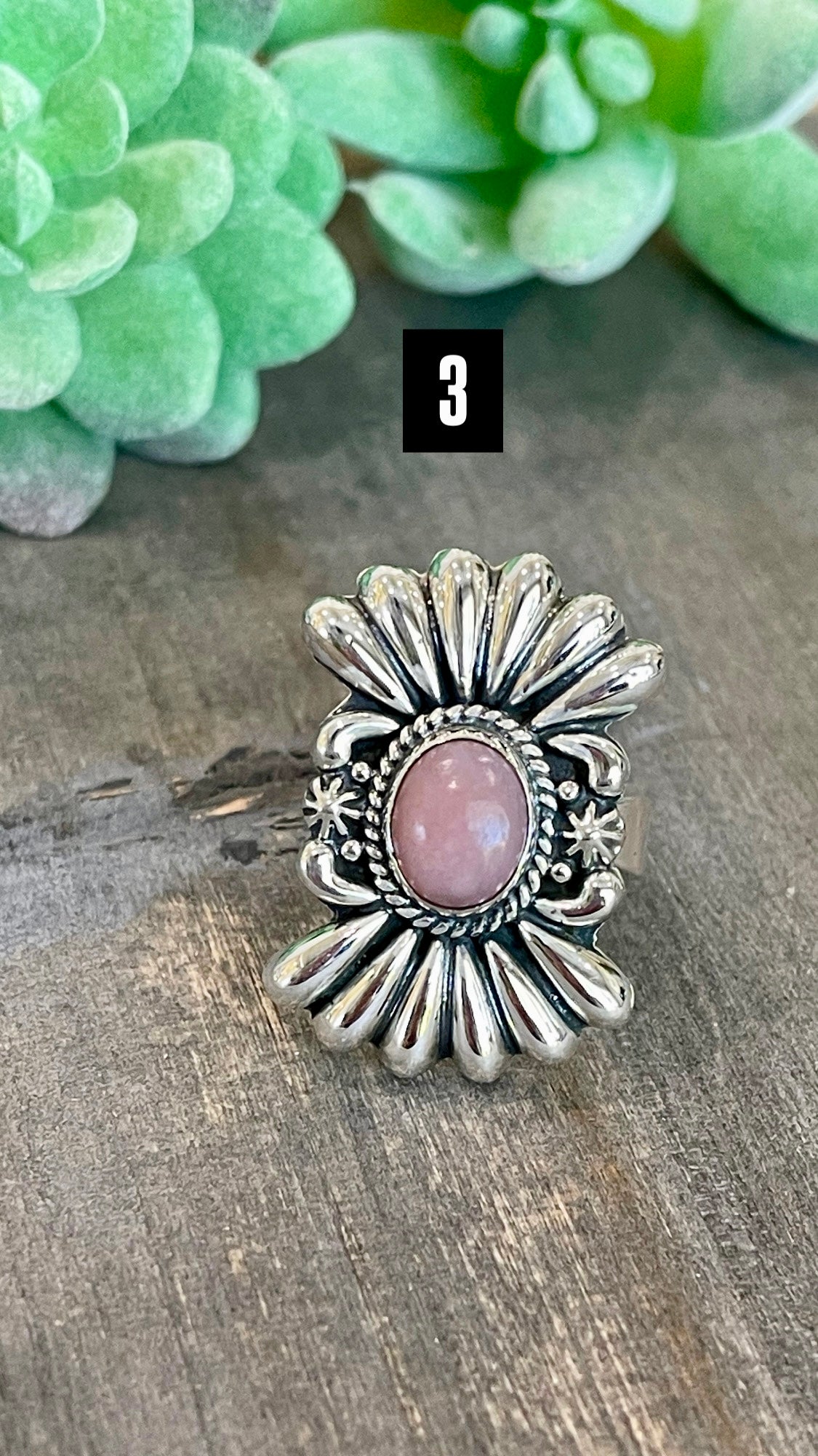 Southwest Handmade Peruvian Pink Opal & Sterling Silver Adjustable Ring