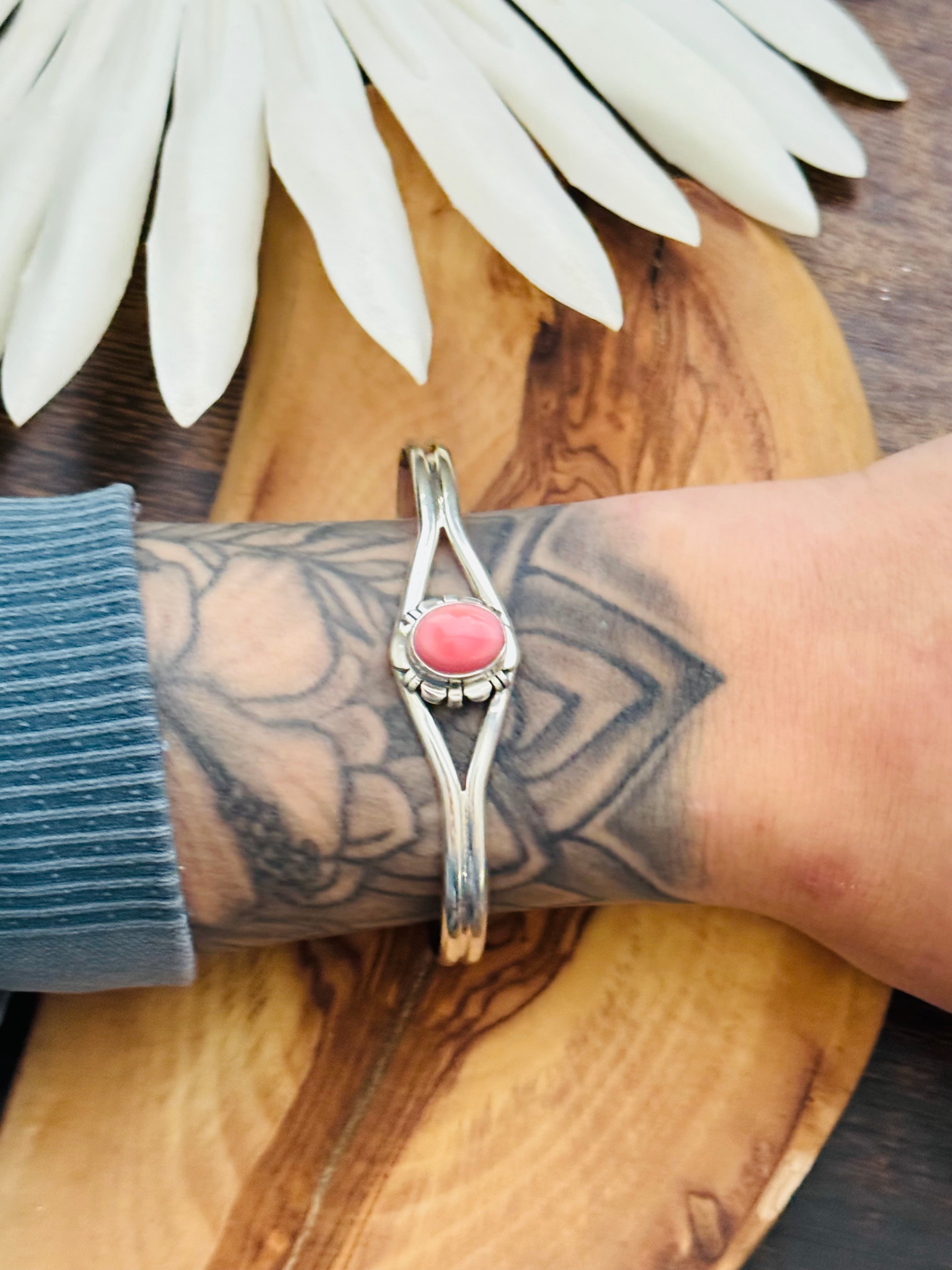 Jeff Frank Pink Conch & Sterling Silver Cuff Bracelet