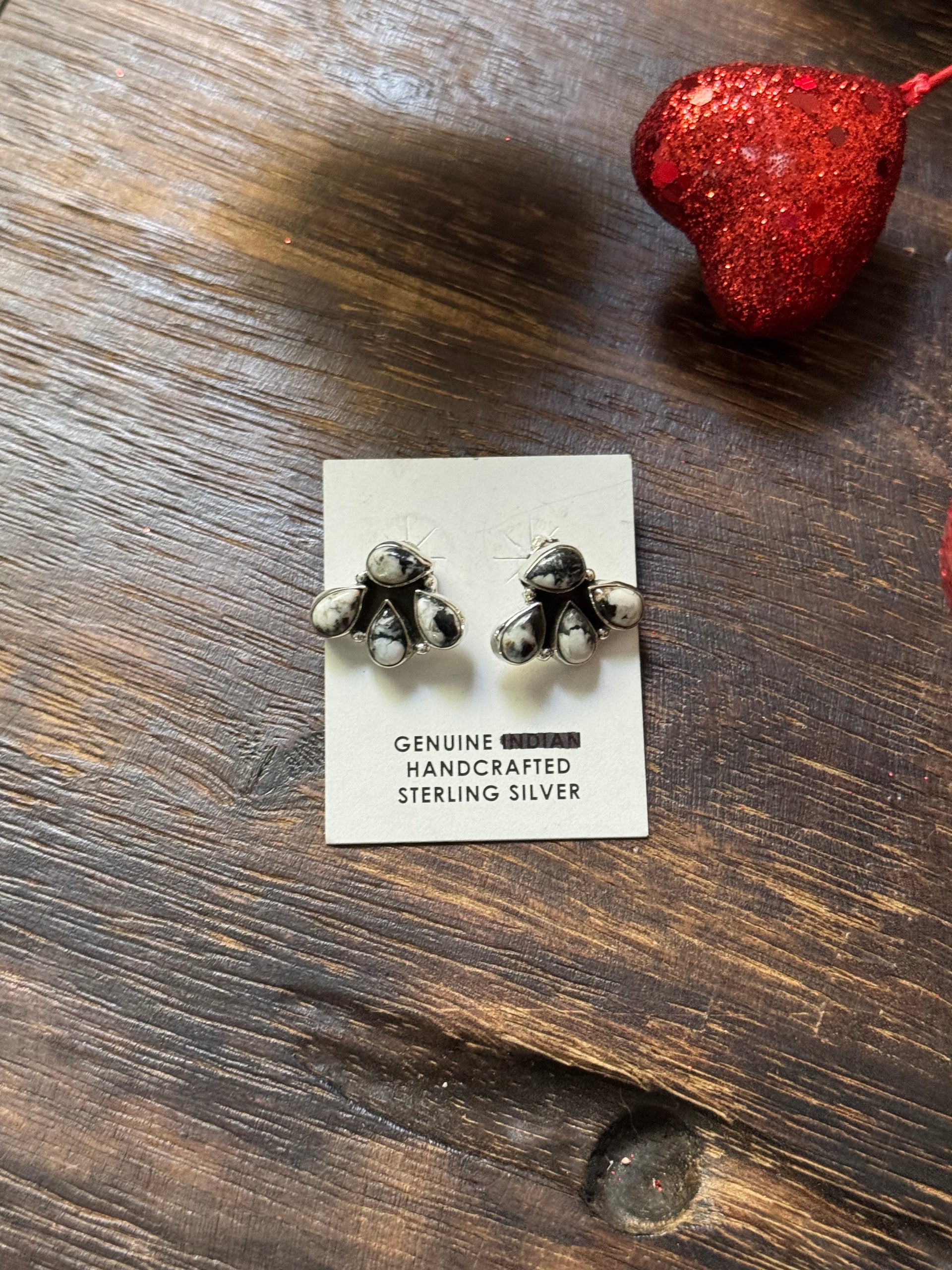 Southwest Handmade White Buffalo & Sterling Silver Post Cluster Earrings