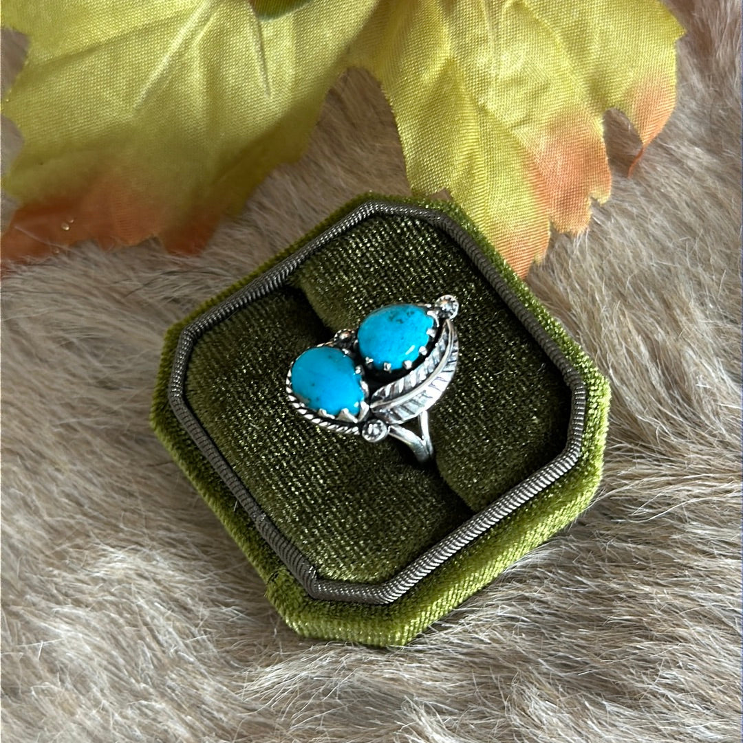 Southwest Handmade Kingman Turquoise & Sterling Silver Ring Size 7.5