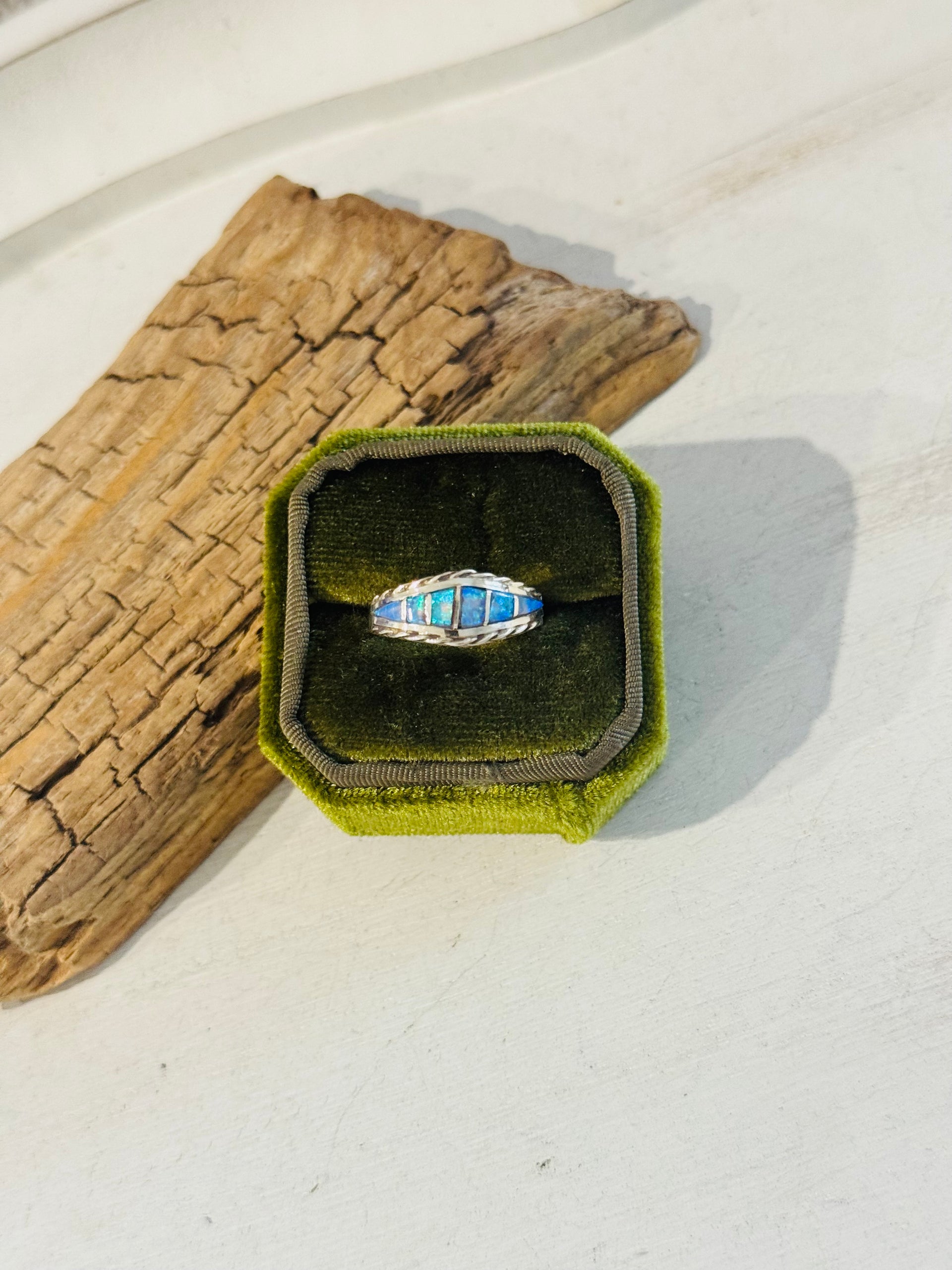 Navajo Made Blue Opal & Sterling Silver Ring