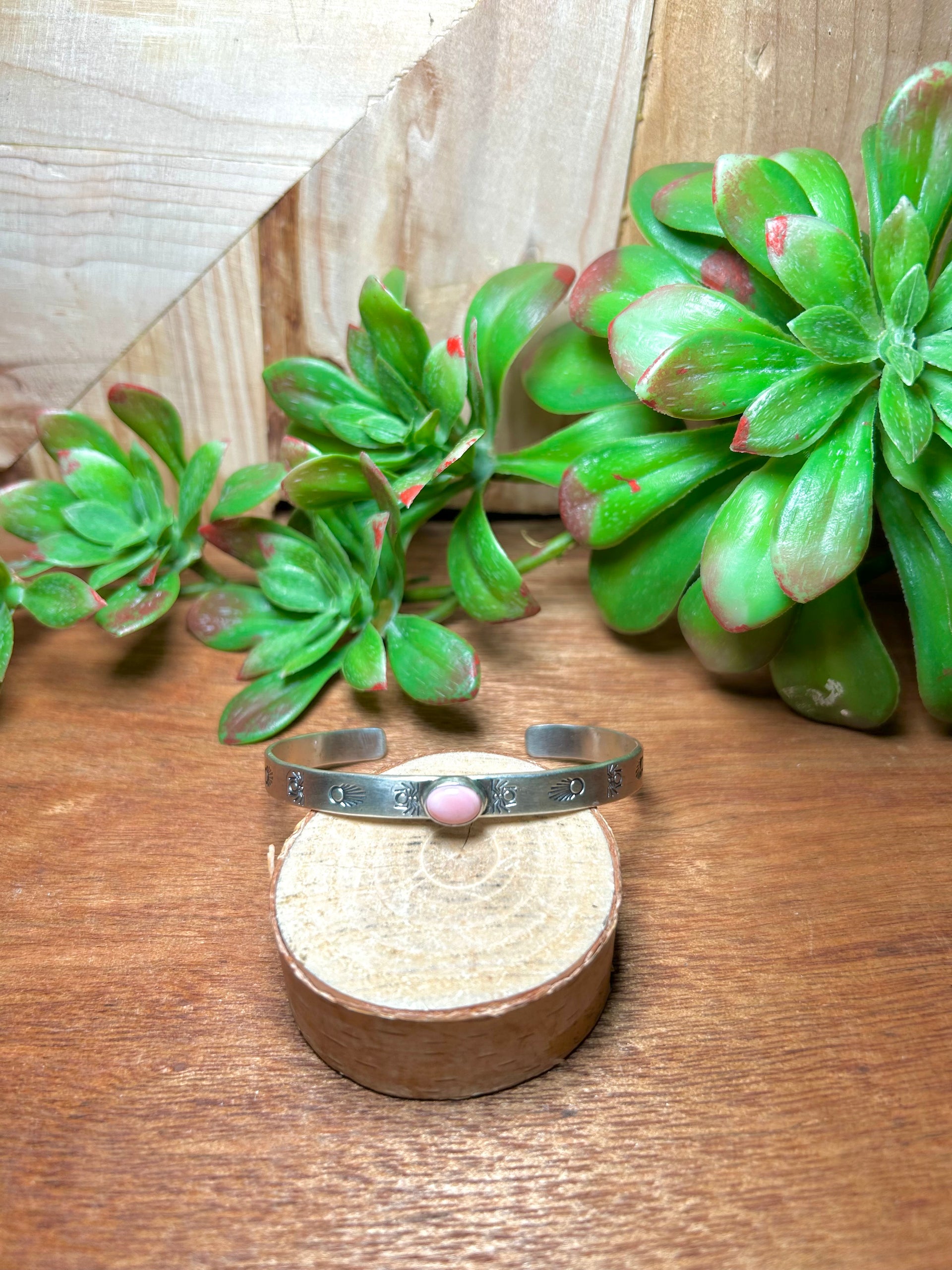 Navajo Made Pink Conch & Sterling Silver Cuff Bracelet