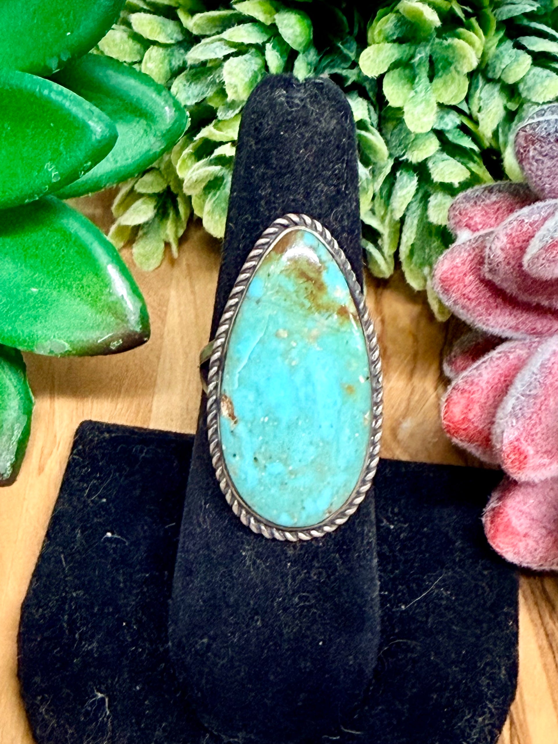 Southwest Handmade Turquoise & Sterling Silver Ring Size 6.75