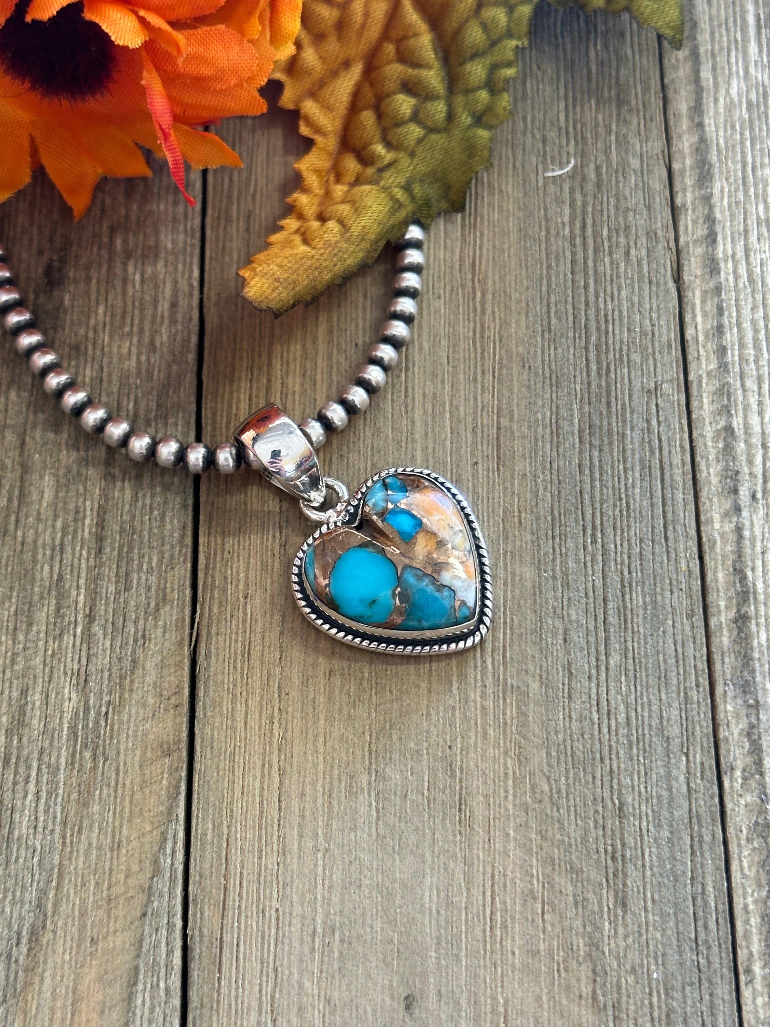 Southwest Handmade Mohave Turquoise & Sterling Silver Heart Pendant