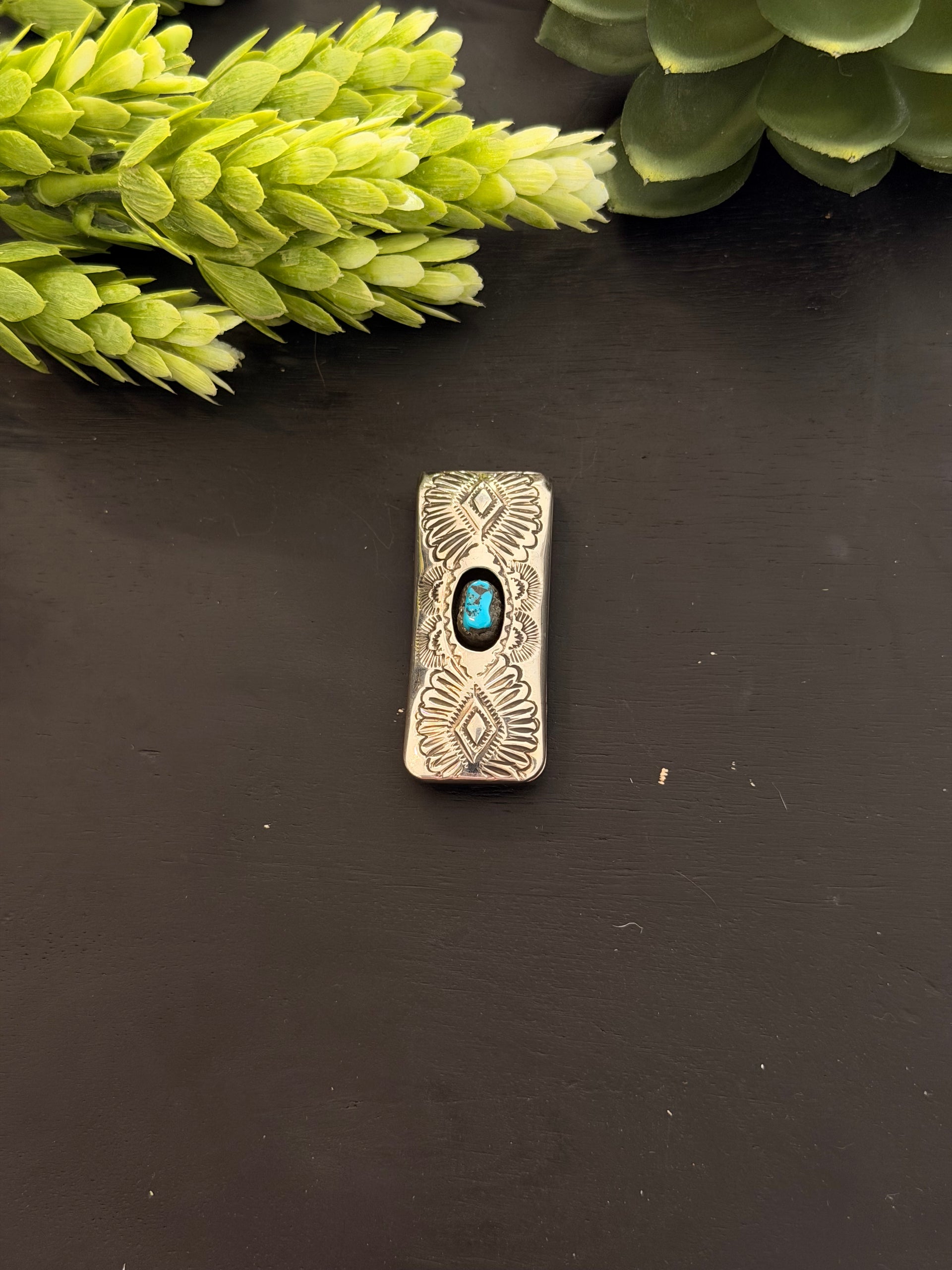 Navajo Made Kingman Turquoise & Sterling Silver Money Clip